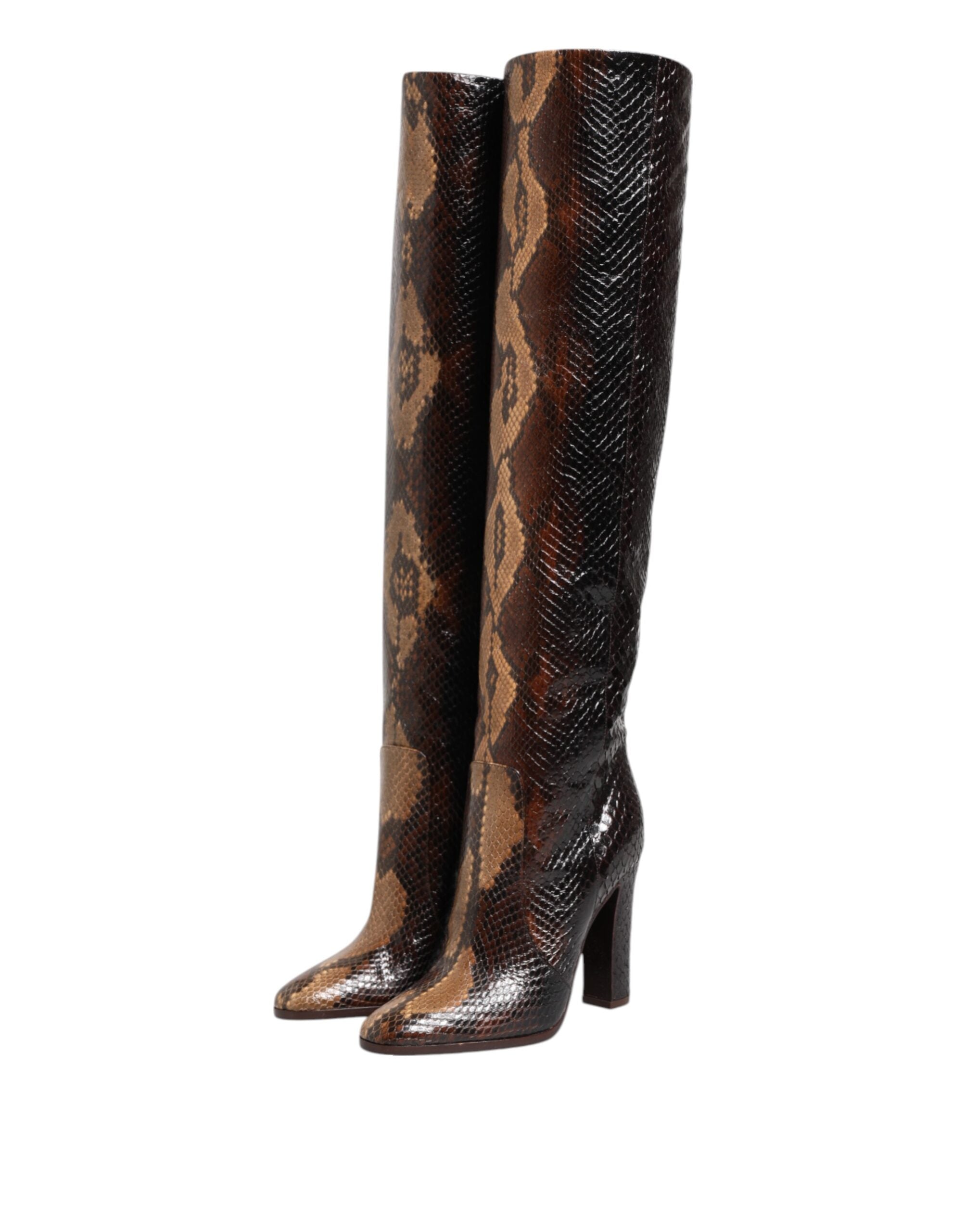 Dolce & Gabbana Brown Python Snakeskin Print Riding Boots Shoes Glam Steals