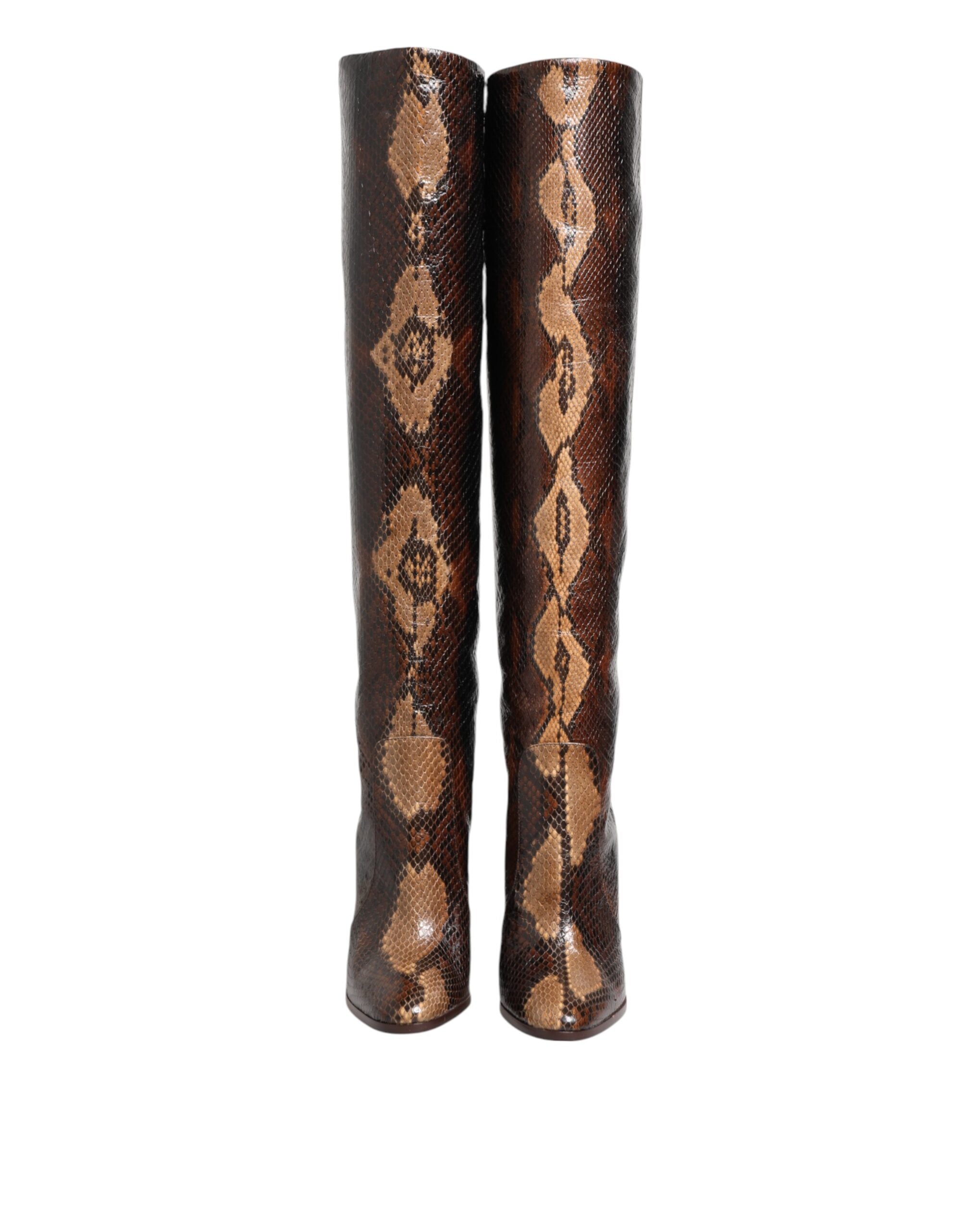 Dolce & Gabbana Brown Python Snakeskin Print Riding Boots Shoes Glam Steals