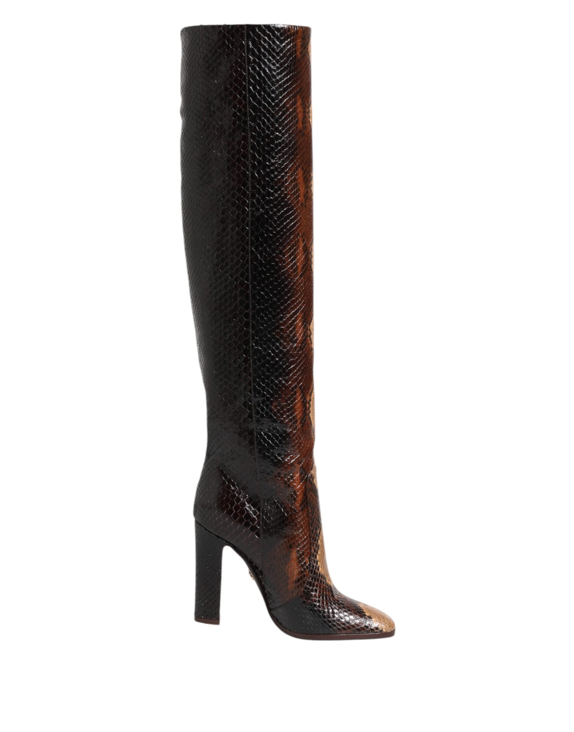 Dolce & Gabbana Brown Python Snakeskin Print Riding Boots Shoes Glam Steals