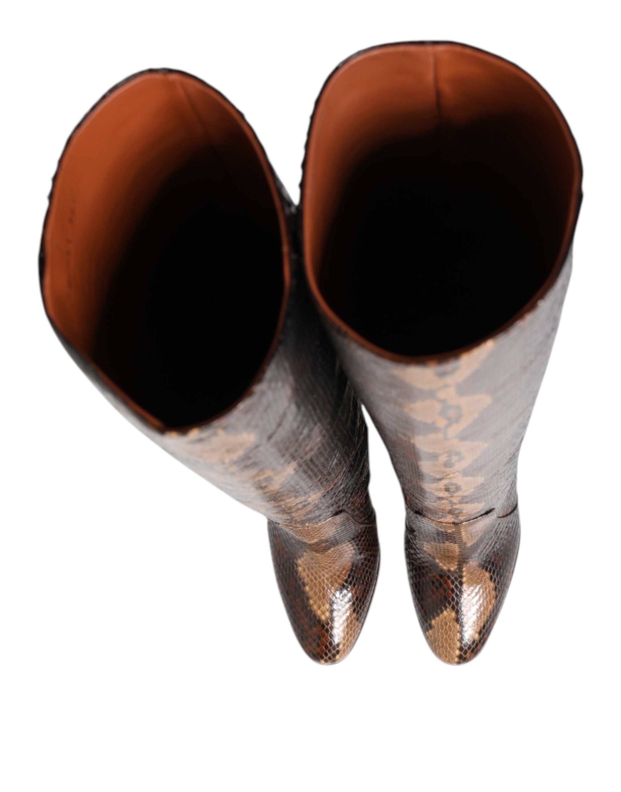 Dolce & Gabbana Brown Python Snakeskin Print Riding Boots Shoes Glam Steals