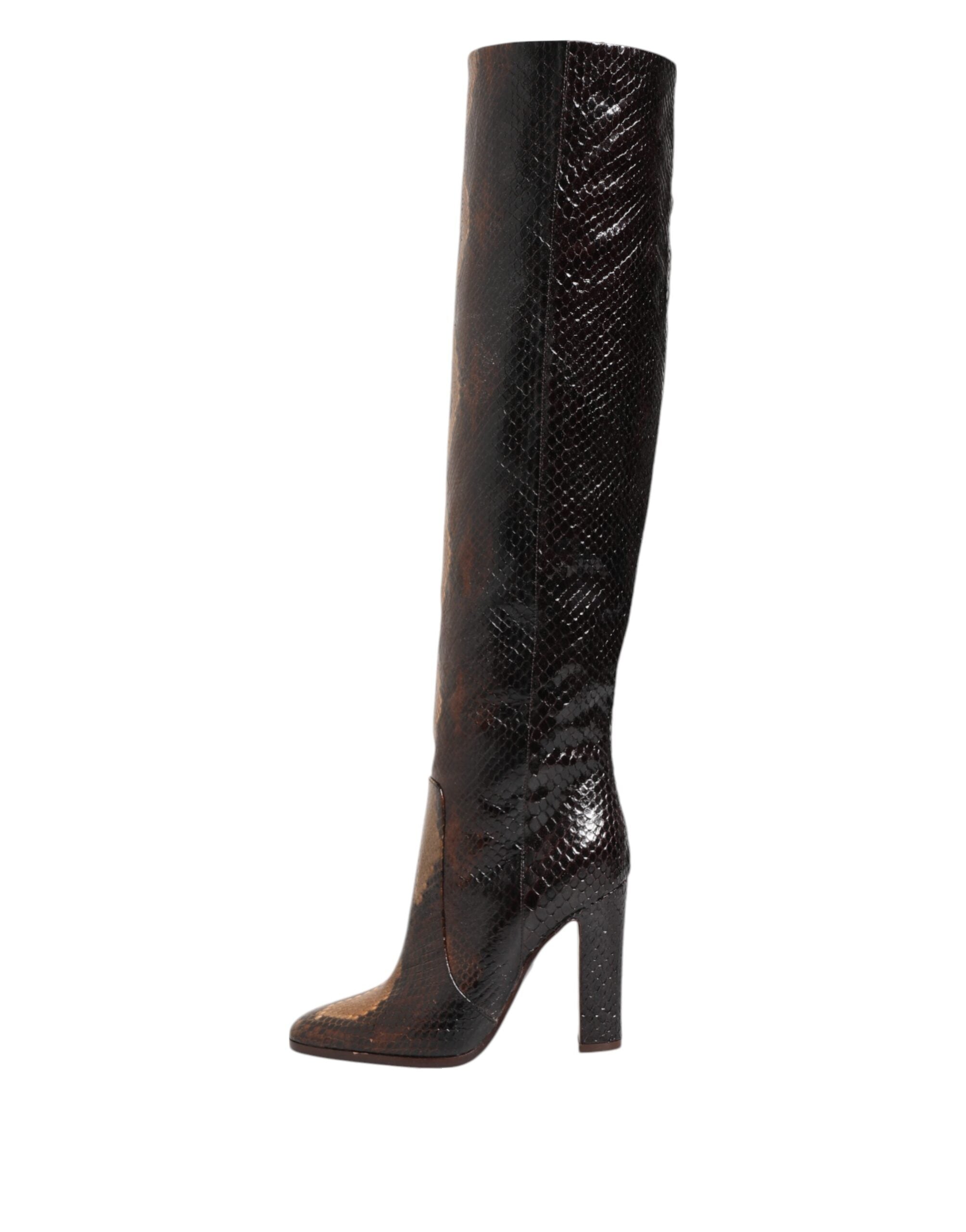Dolce & Gabbana Brown Python Snakeskin Print Riding Boots Shoes Glam Steals