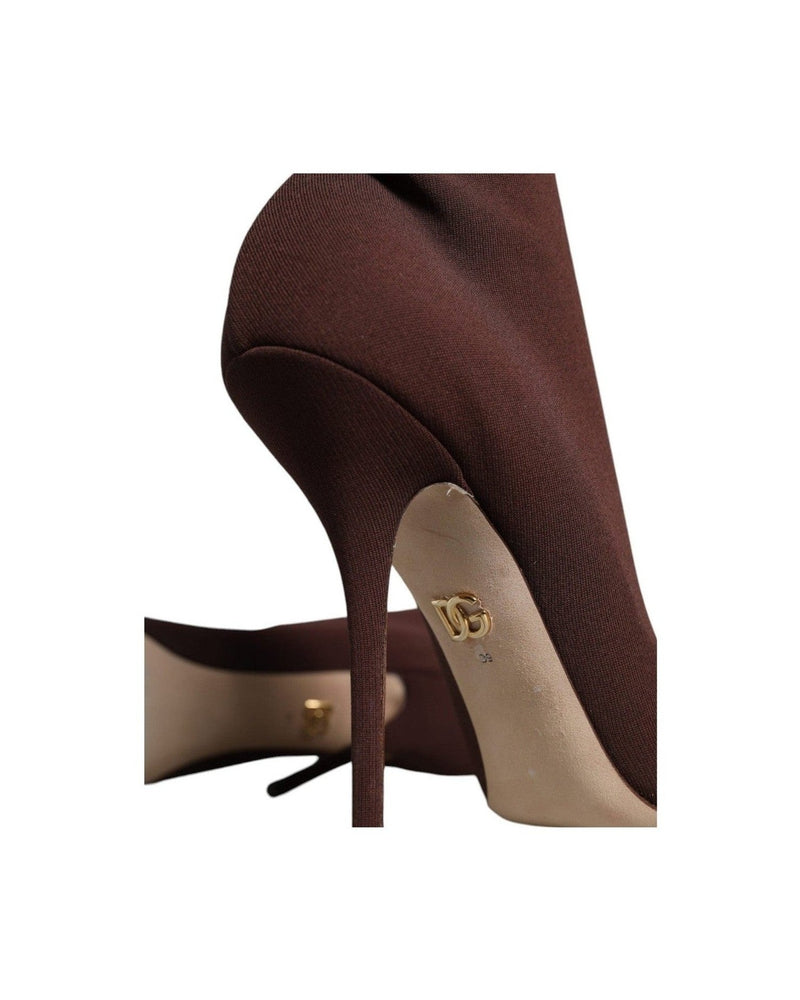 Dolce & Gabbana Brown Stiletto Heels Socks Ankle Boots Shoes Glam Steals