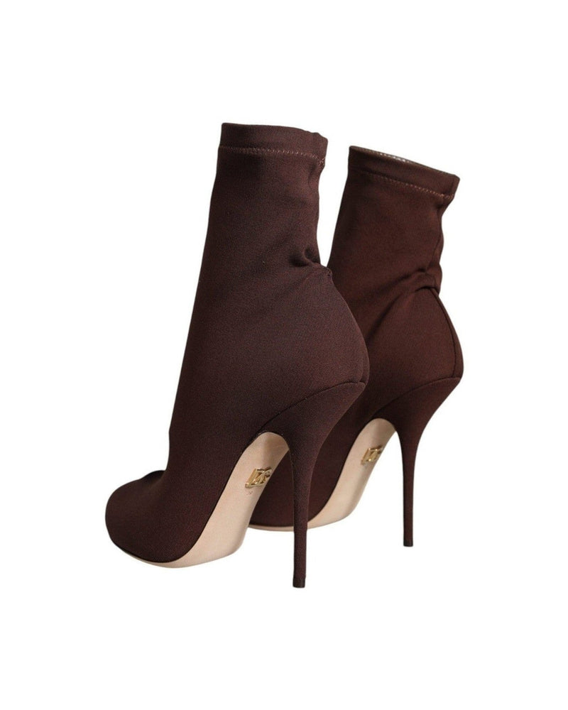 Dolce & Gabbana Brown Stiletto Heels Socks Ankle Boots Shoes Glam Steals