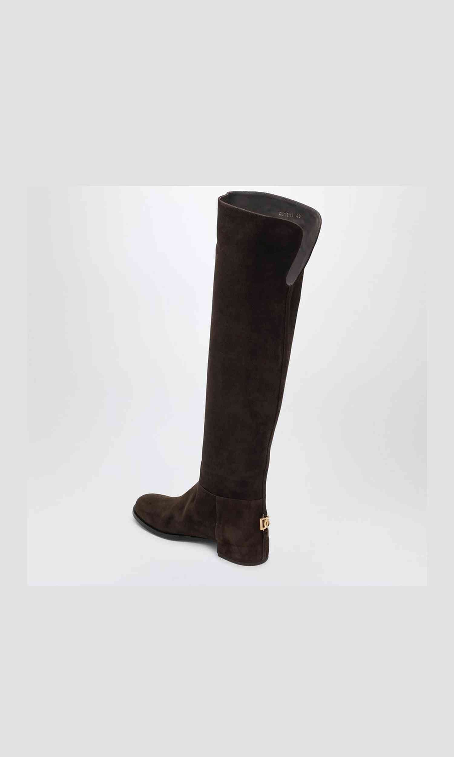 Dolce & Gabbana Brown Suede High Boot in Ebony Glam Steals