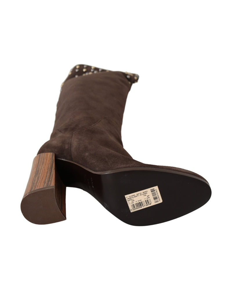 Dolce & Gabbana Brown Suede Studded Knee High Shoes Boots Glam Steals