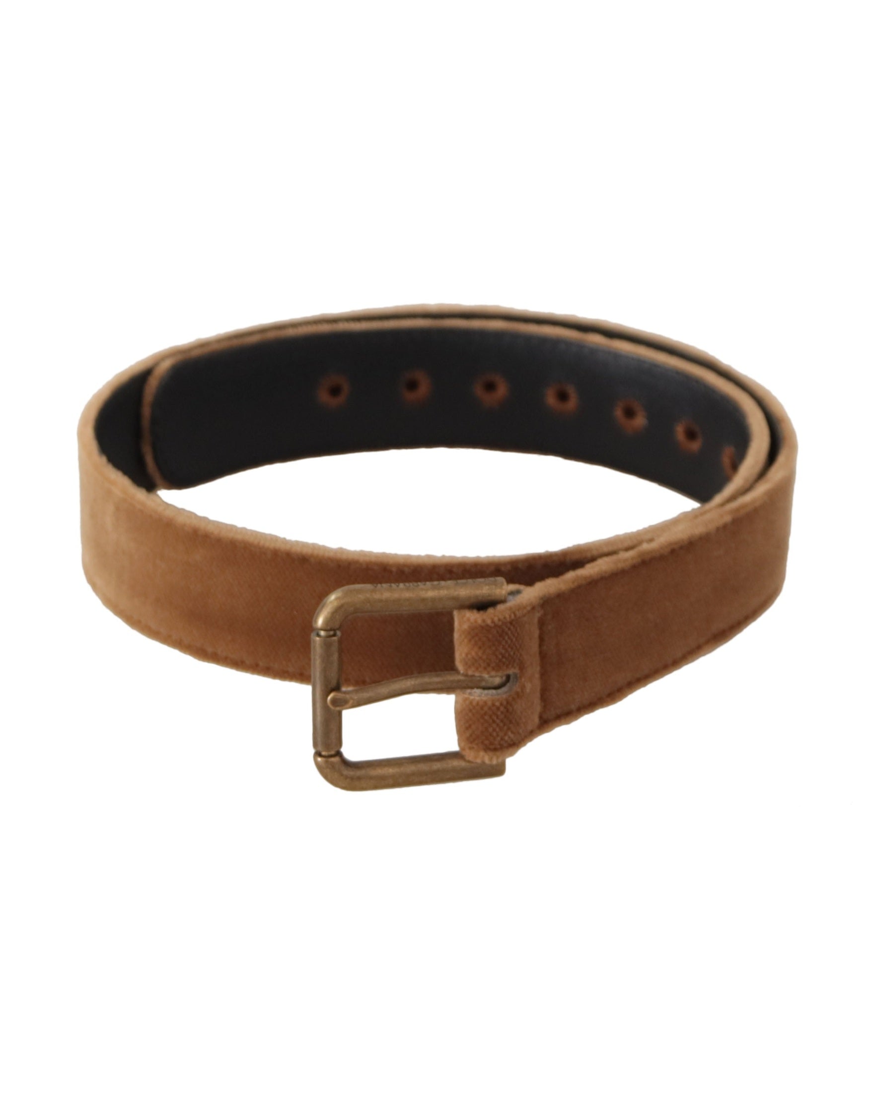 Dolce & Gabbana Brown Velvet Bronze Vintage Logo Metal Buckle Belt Glam Steals