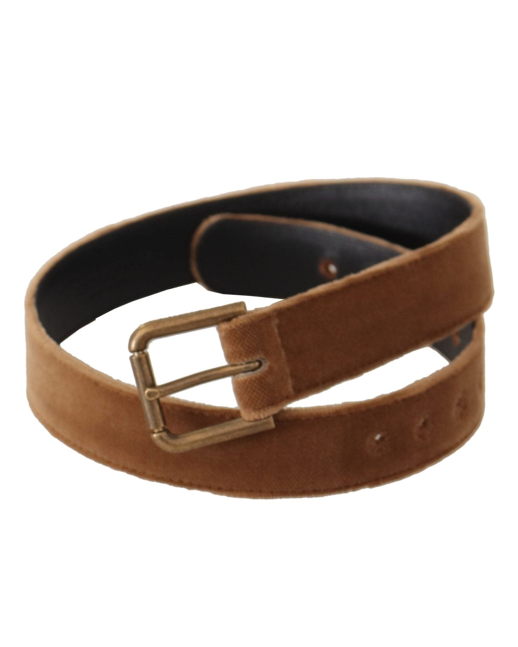 Dolce & Gabbana Brown Velvet Bronze Vintage Logo Metal Buckle Belt Belts