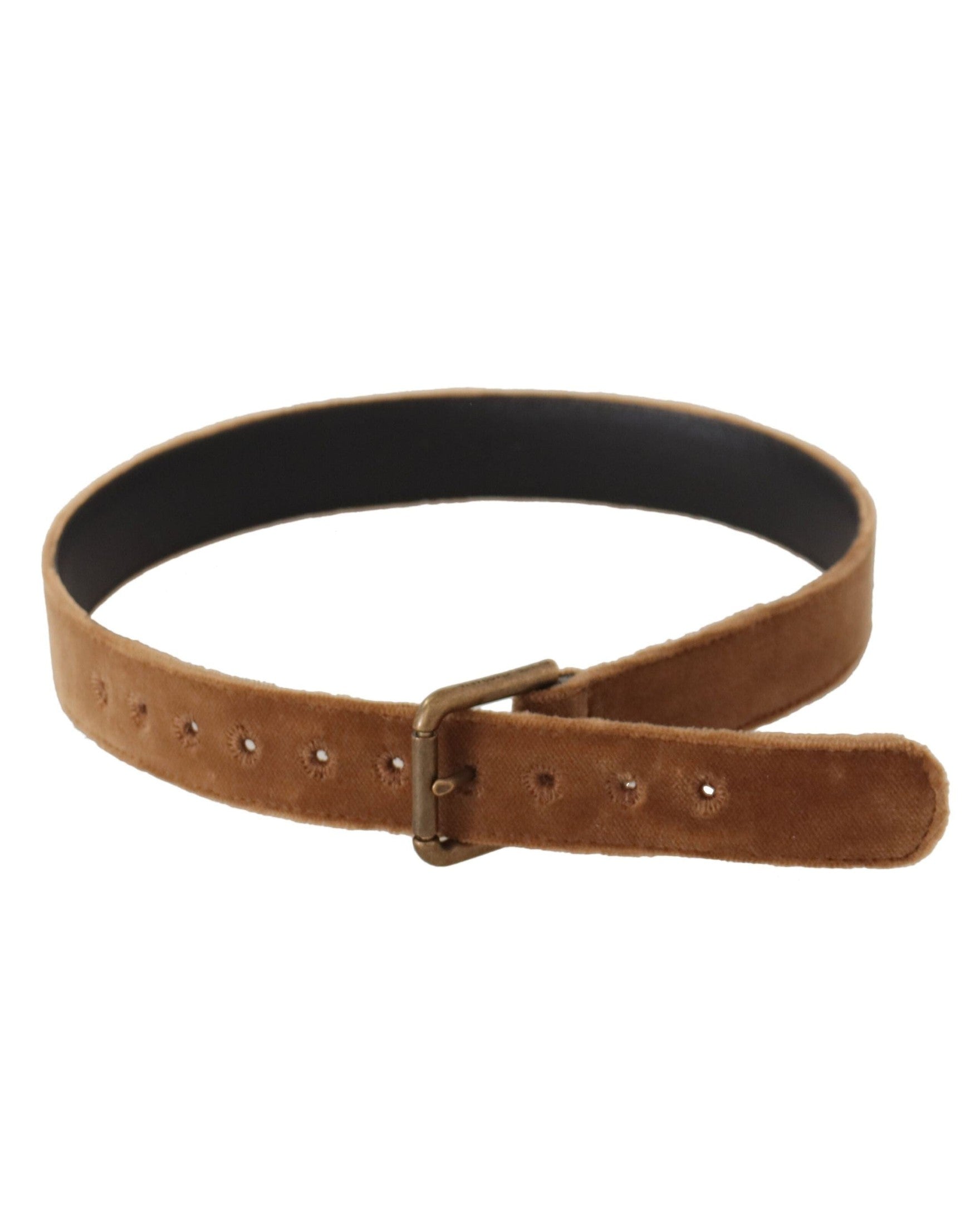 Dolce & Gabbana Brown Velvet Bronze Vintage Logo Metal Buckle Belt Belts