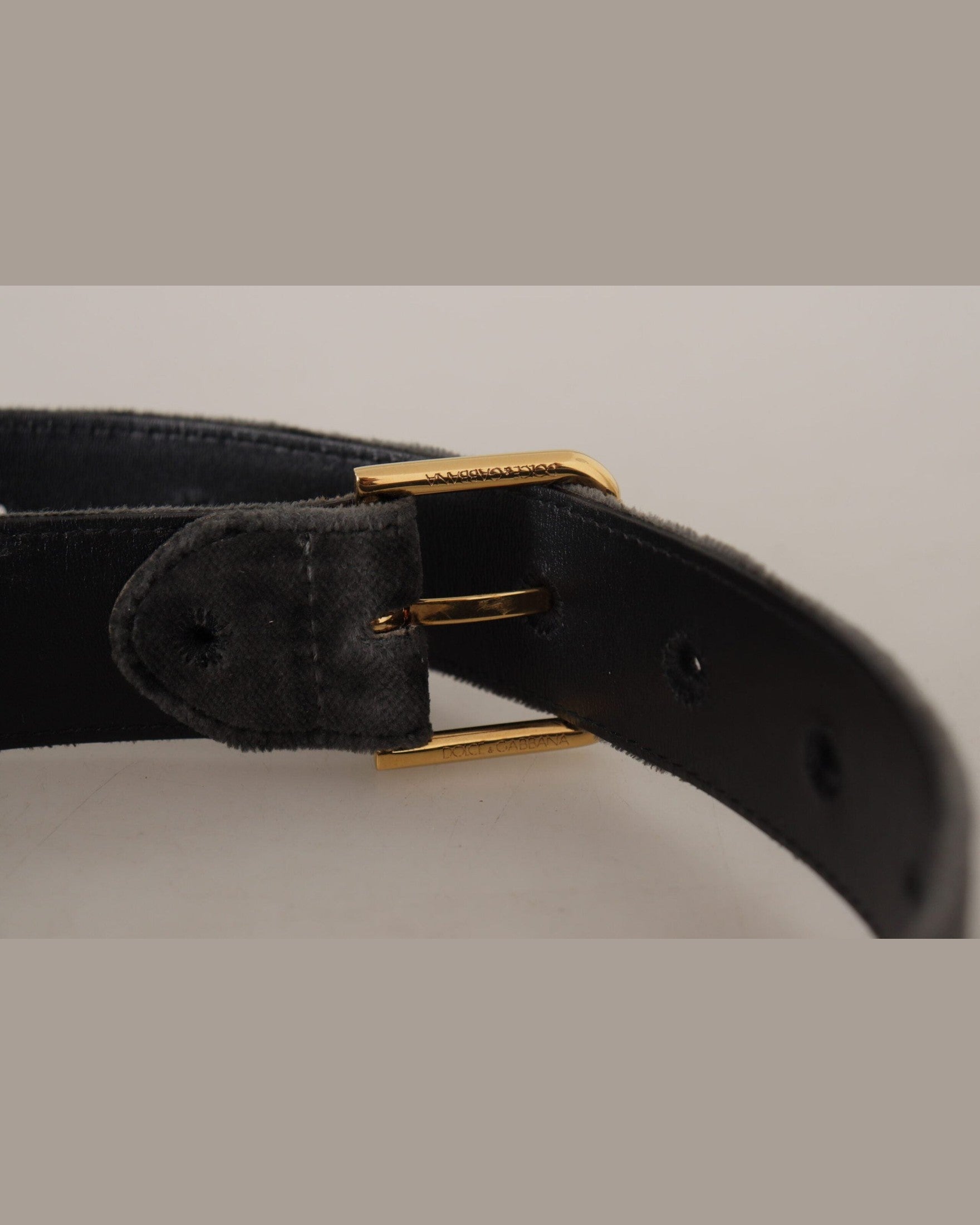 Dolce & Gabbana Brown Velvet Gold Tone Logo Metal Waist Buckle Belt Belts