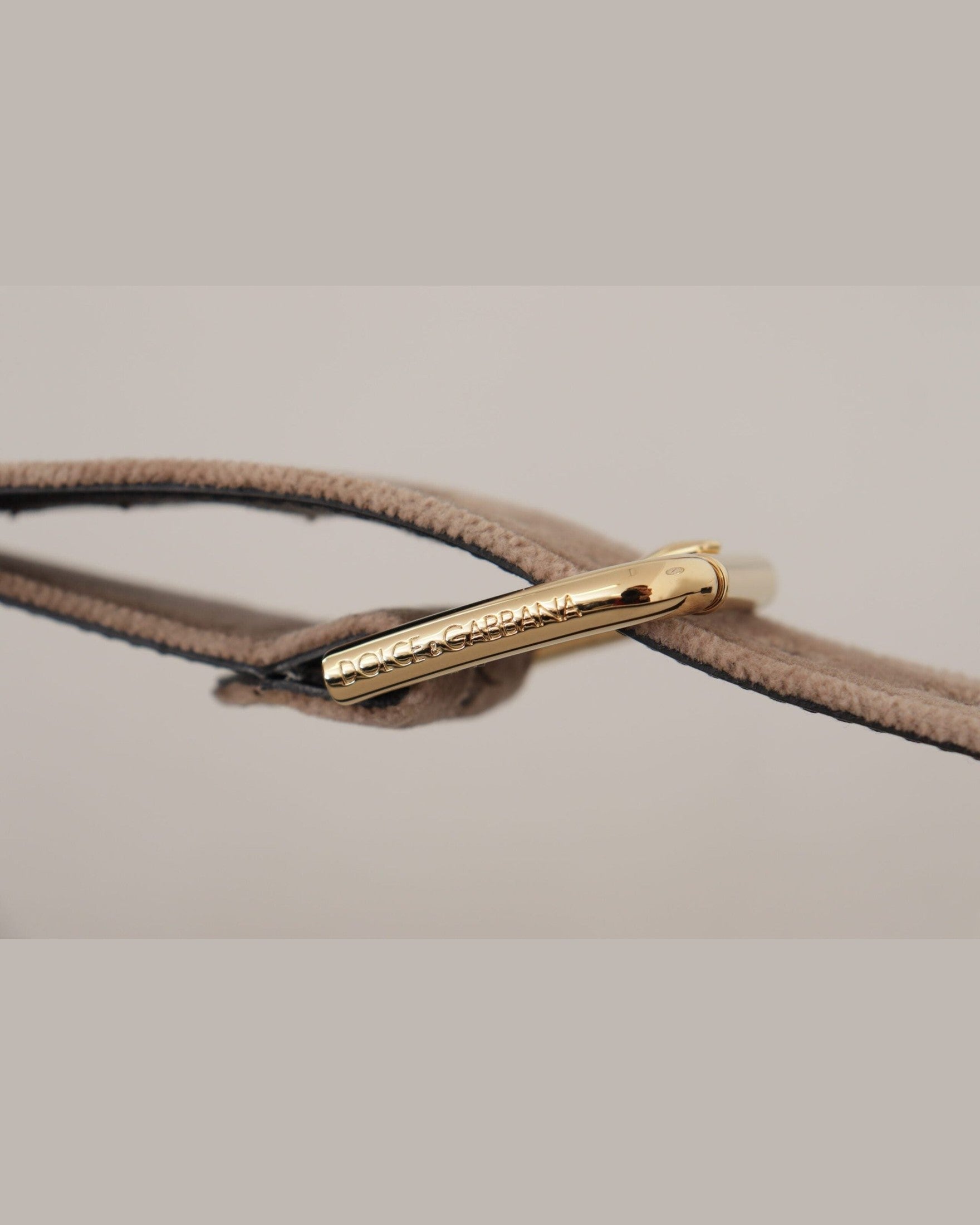 Dolce & Gabbana Brown Velvet Light Gold Tone Logo Metal Buckle Belt Belts