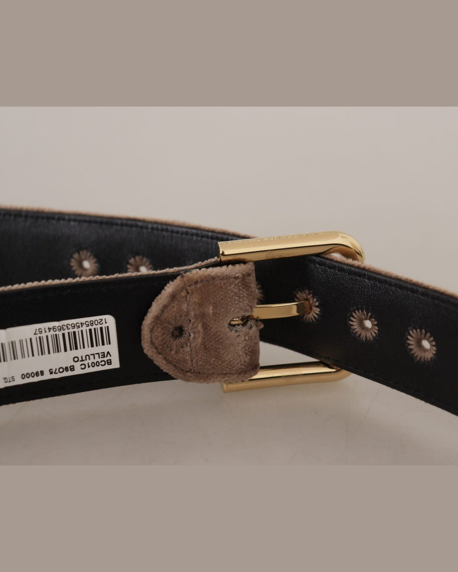 Dolce & Gabbana Brown Velvet Light Gold Tone Logo Metal Buckle Belt Belts