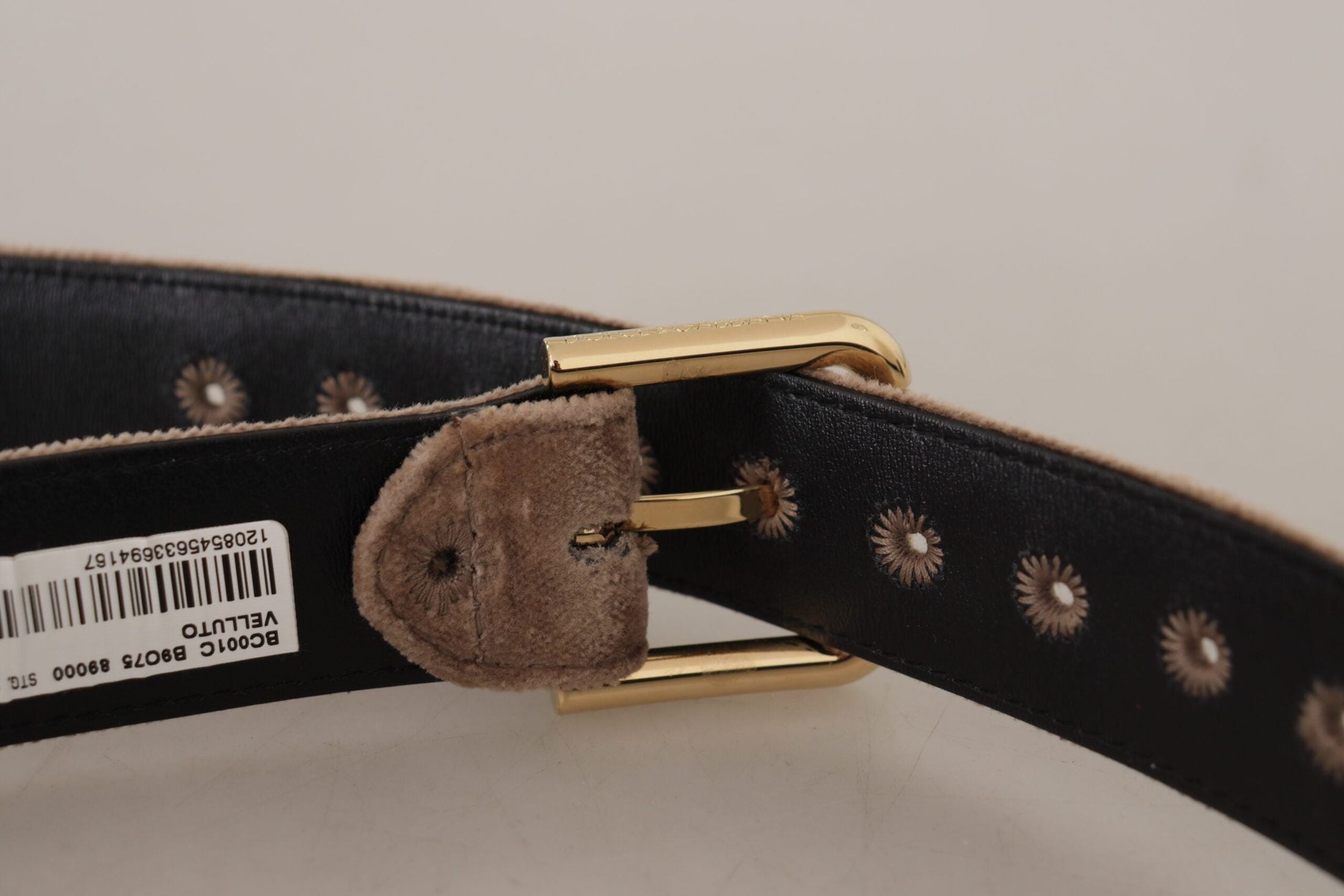 Dolce & Gabbana Brown Velvet Light Gold Tone Logo Metal Buckle Belt Belts