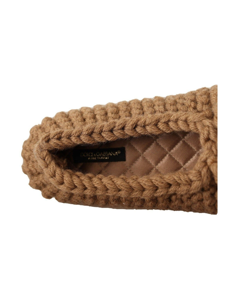 Dolce & Gabbana Brown Wool Elegant Knit Ballerina Flats Flats