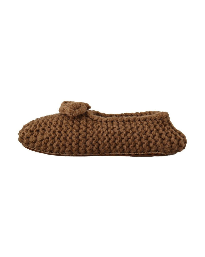 Dolce & Gabbana Brown Wool Elegant Knit Ballerina Flats Flats
