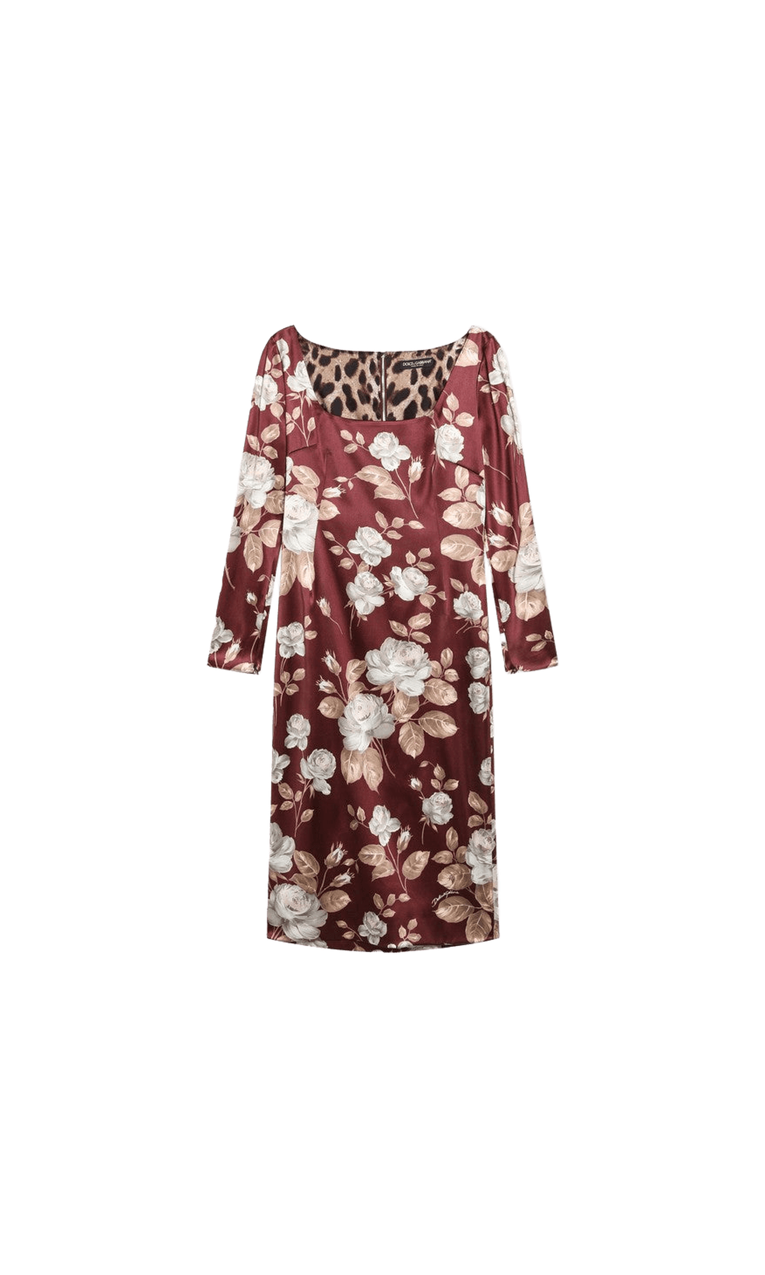Dolce & Gabbana Burgundy Satin Dress with Floral Print Glam Steals