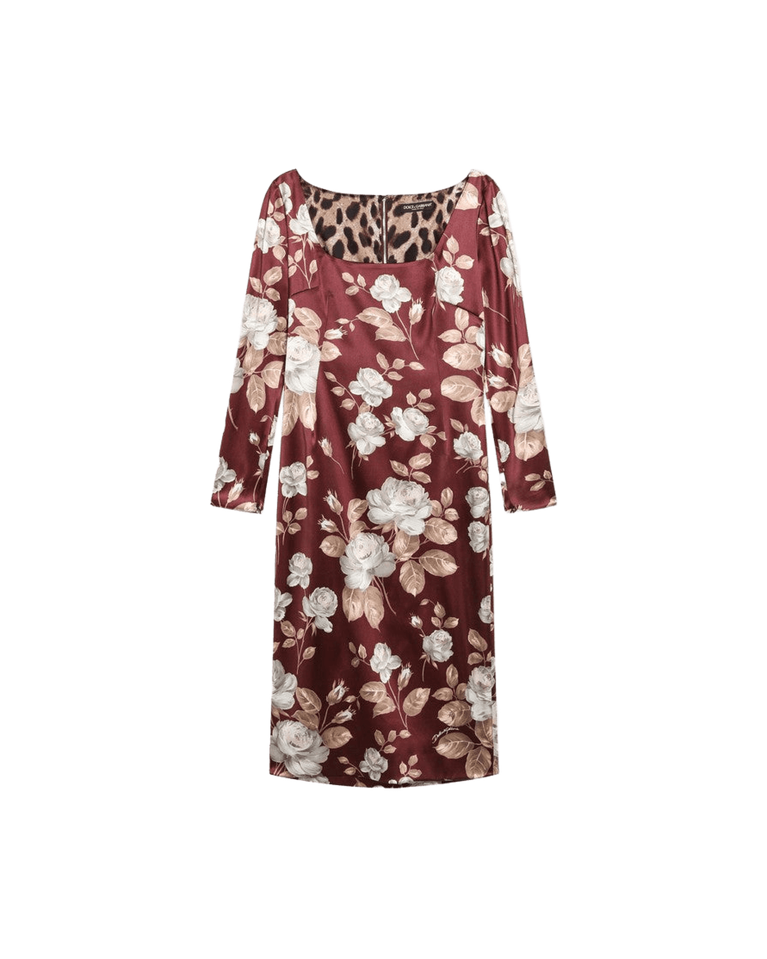 Dolce & Gabbana Burgundy Satin Dress With Floral Print Glam Steals