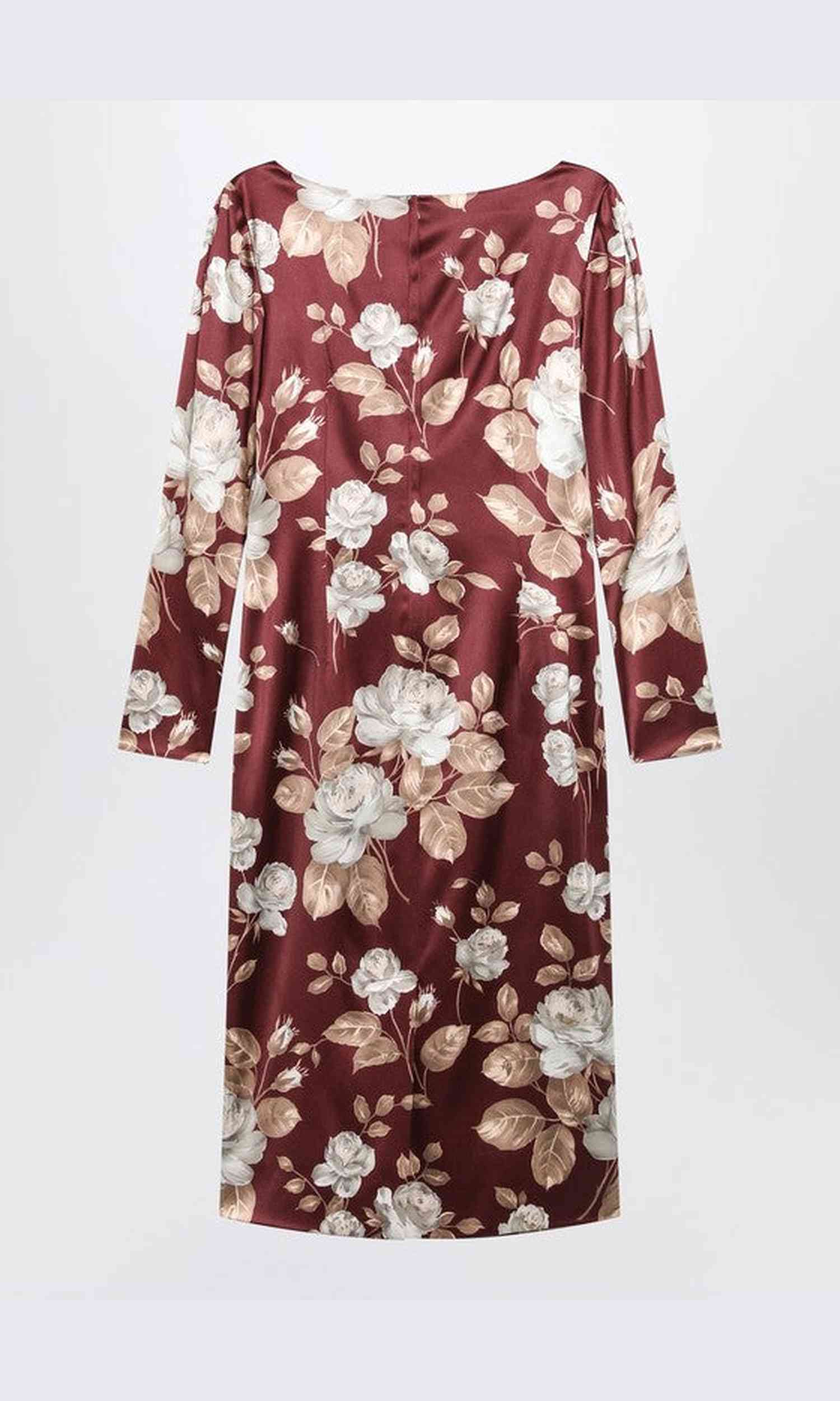 Dolce & Gabbana Burgundy Satin Dress with Floral Print Glam Steals