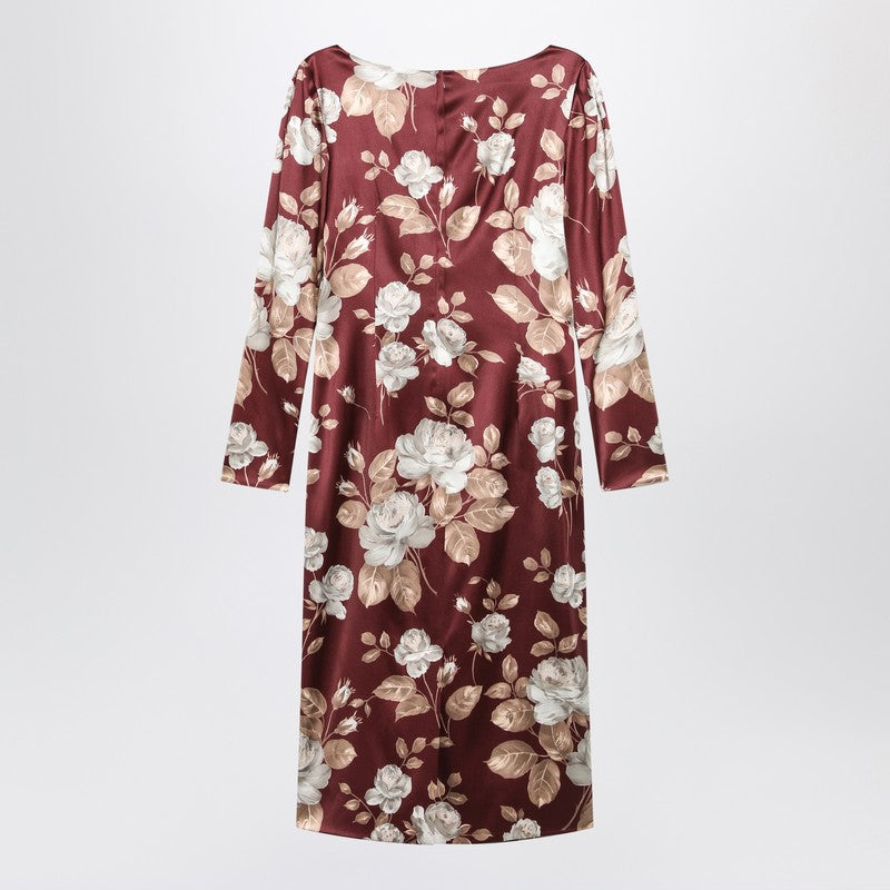 Dolce & Gabbana Burgundy Satin Dress with Floral Print Glam Steals