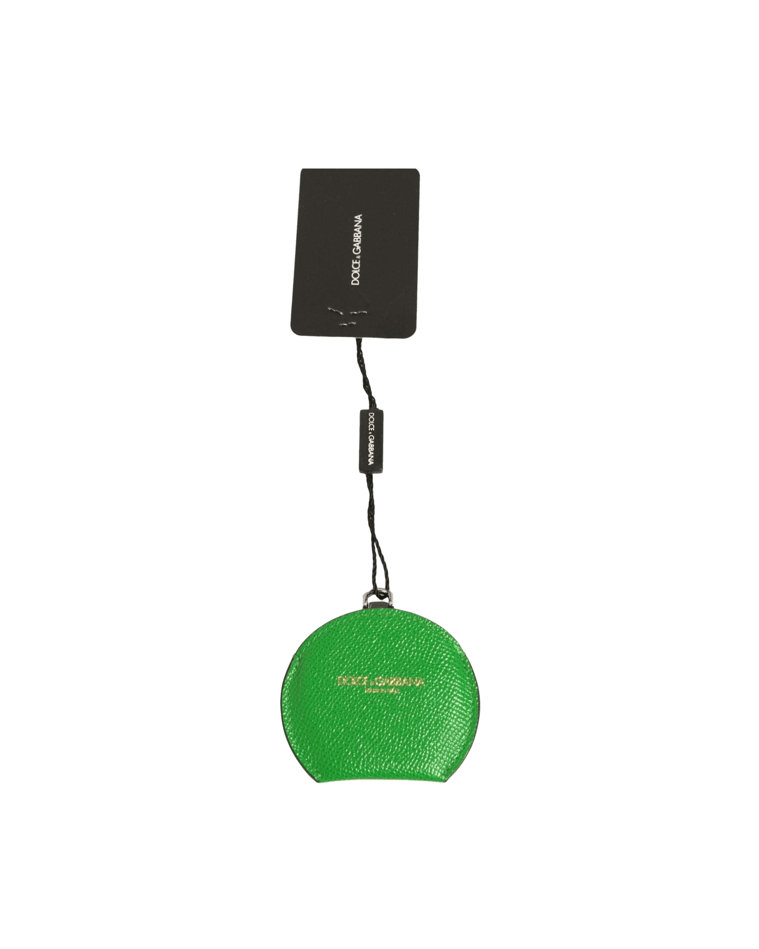 Dolce & Gabbana Green Calfskin Leather Round Logo Hand Mirror Holder Face Mirrors