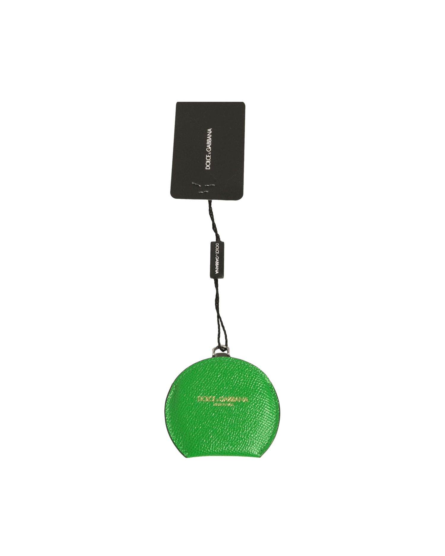 Dolce & Gabbana Calfskin Leather Round Logo Hand Mirror Green Holder Glam Steals