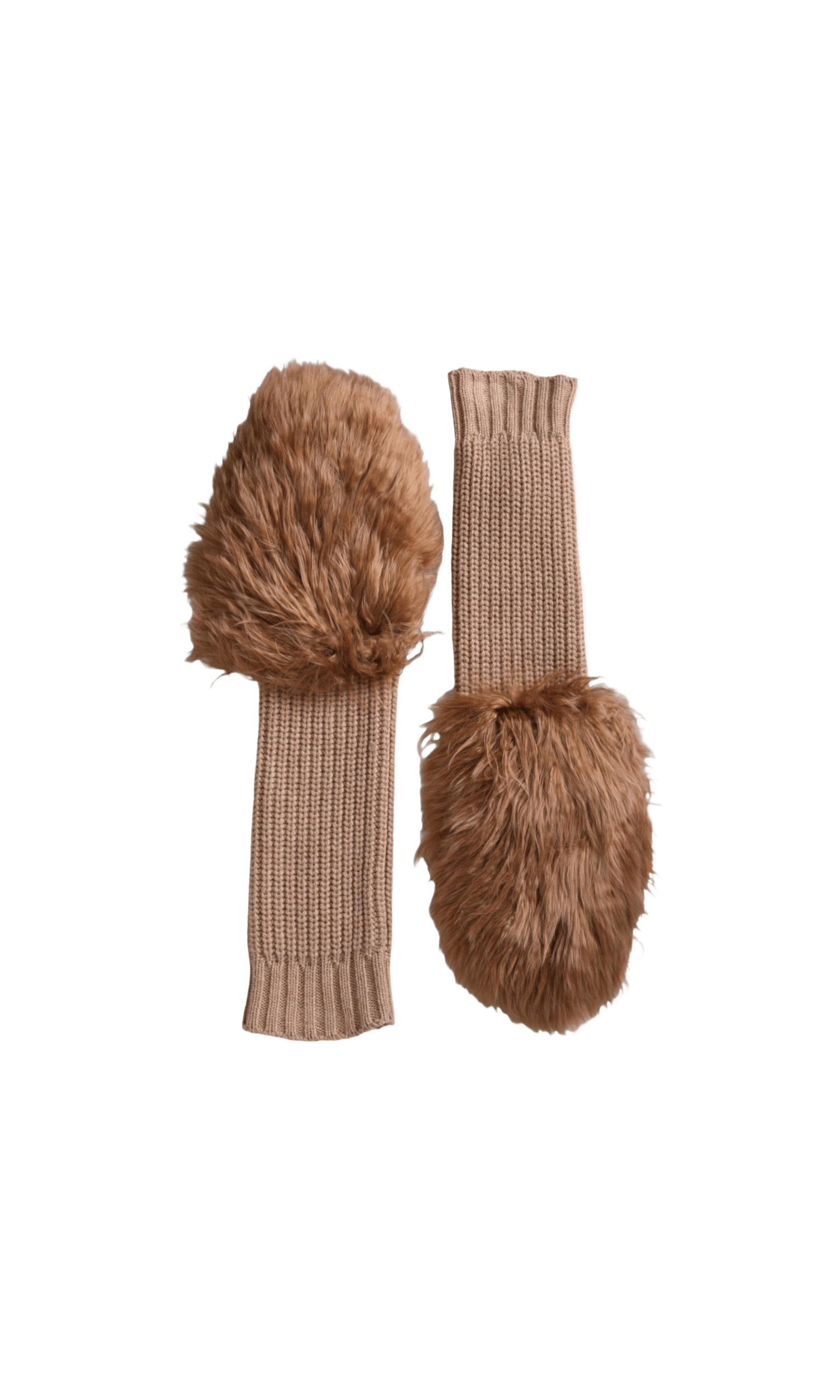 Dolce & Gabbana Cashmere Knitted Fur Mid Arm Mitten Brown Gloves Glam Steals