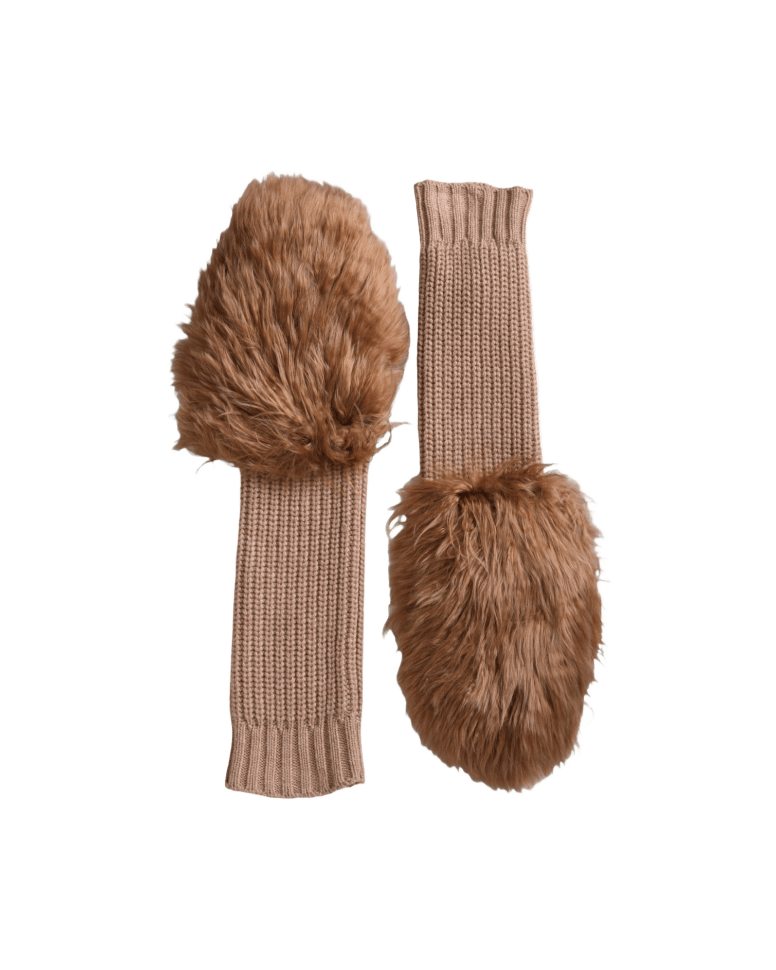 Dolce & Gabbana Cashmere Knitted Fur Mid Arm Mitten Brown Gloves Glam Steals