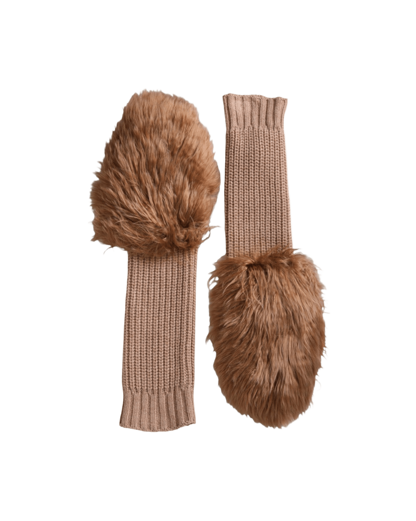 Dolce & Gabbana Cashmere Knitted Fur Mid Arm Mitten Brown Gloves Glam Steals