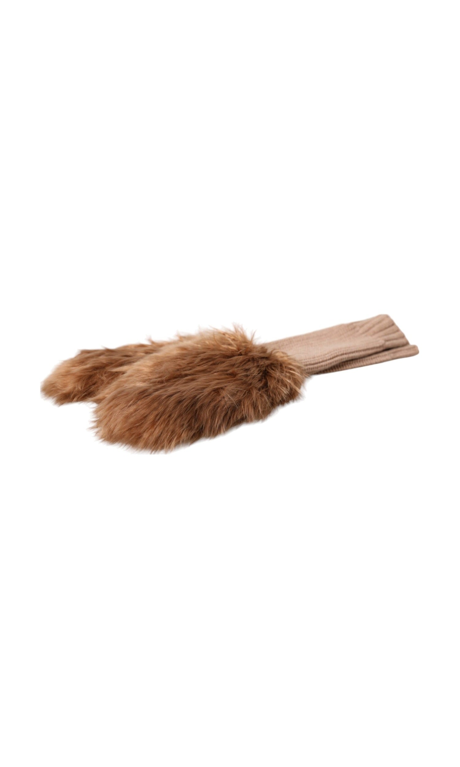 Dolce & Gabbana Cashmere Knitted Fur Mid Arm Mitten Brown Gloves Glam Steals
