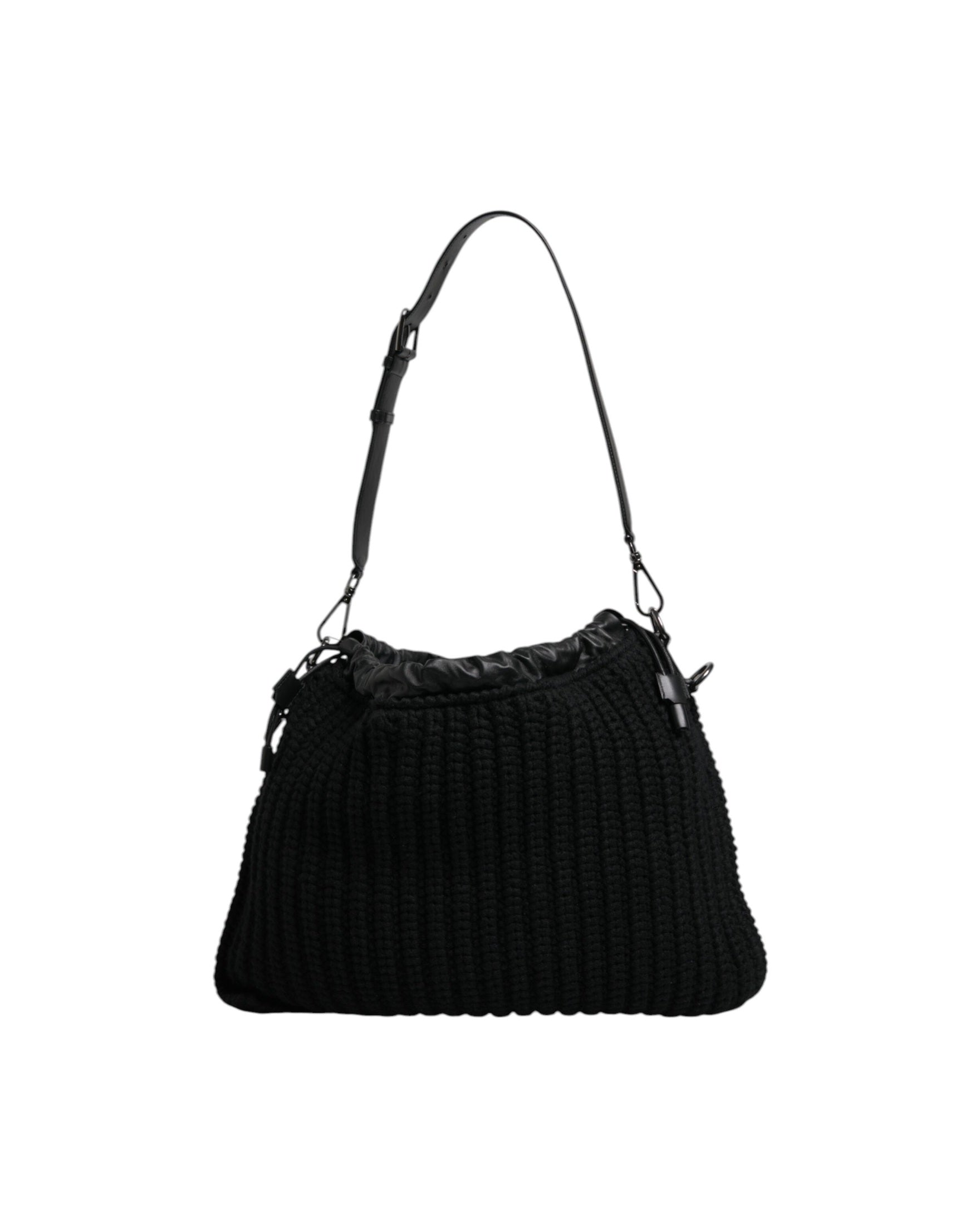 Dolce & Gabbana Cashmere Knitted Leather Shoulder Black Bag Glam Steals