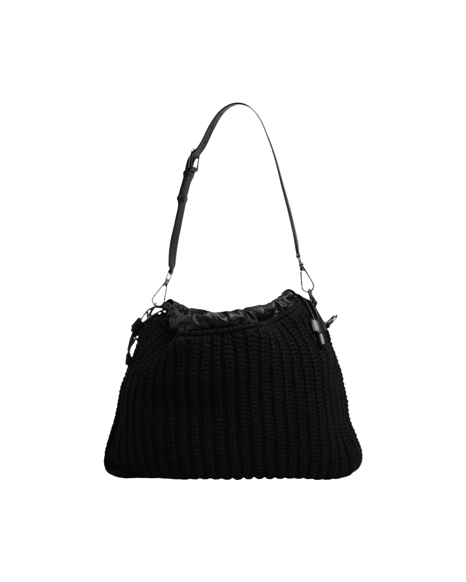 Dolce & Gabbana Cashmere Knitted Leather Shoulder Black Bag Glam Steals