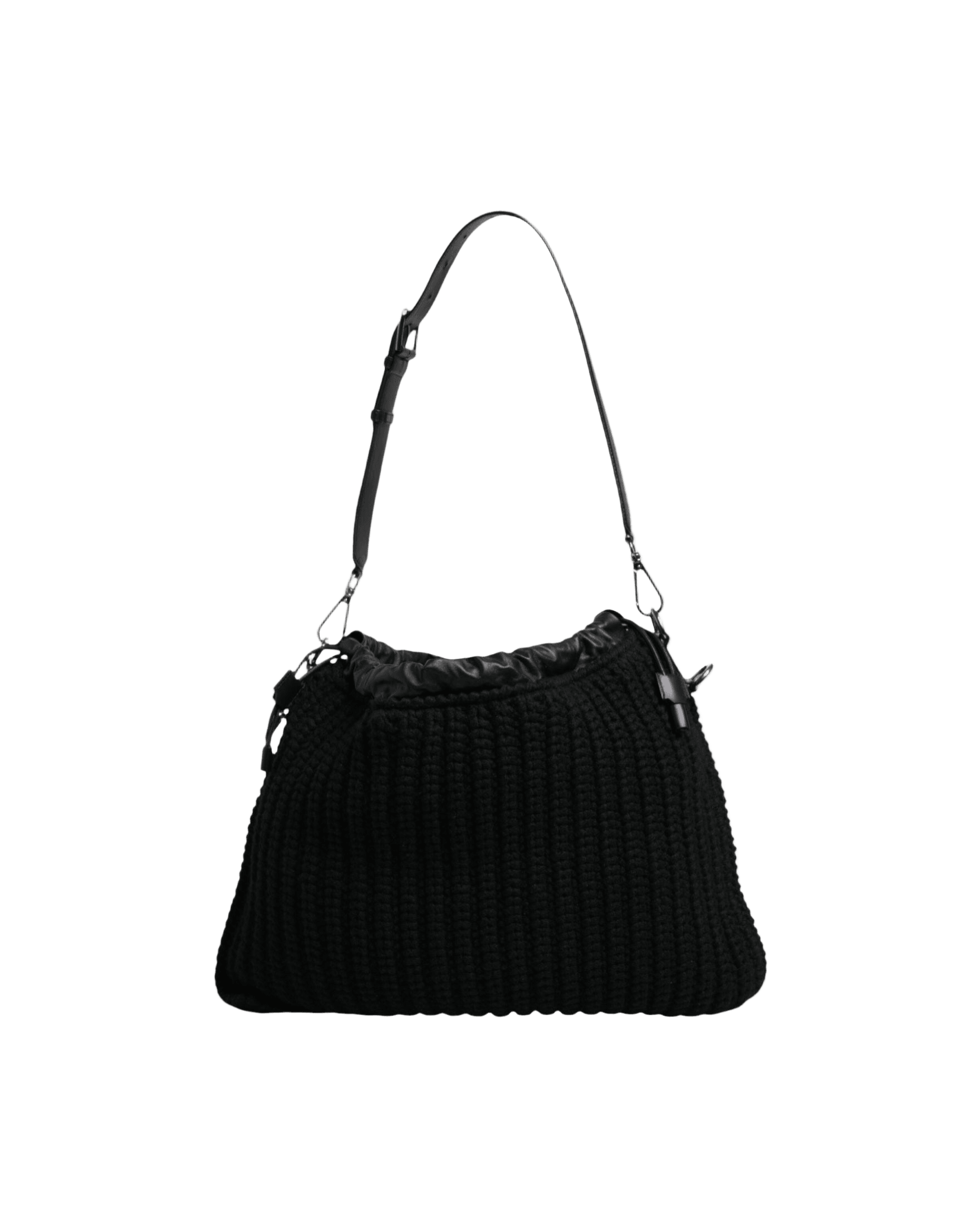 Dolce & Gabbana Cashmere Knitted Leather Shoulder Black Bag Glam Steals