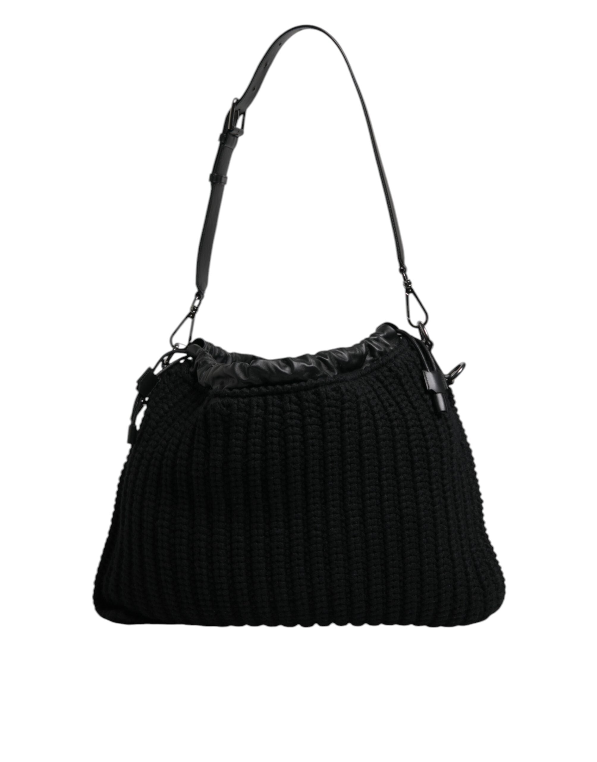 Dolce & Gabbana Cashmere Knitted Leather Shoulder Black Bag Glam Steals