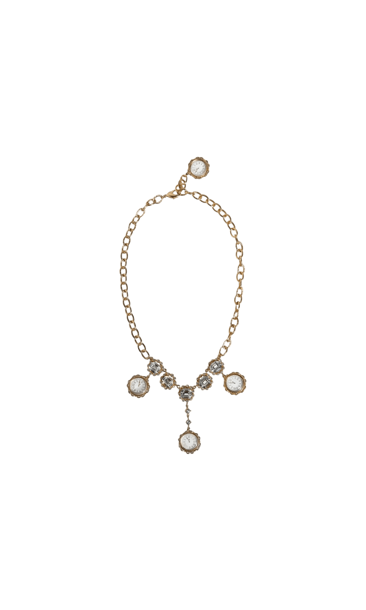 Dolce & Gabbana Chain Brass Crystal Clock Statement Gold Necklace Glam Steals