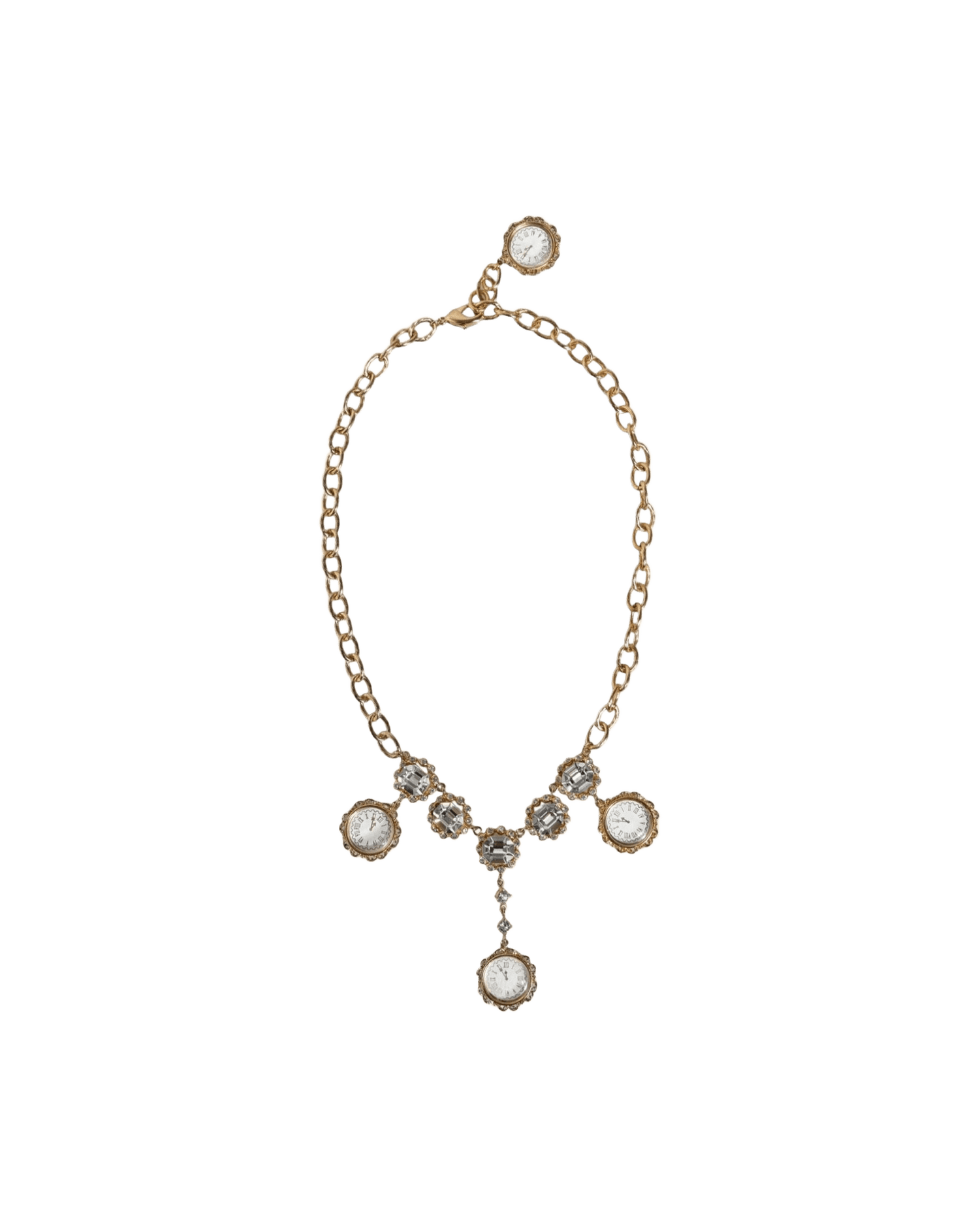Dolce & Gabbana Chain Brass Crystal Clock Statement Gold Necklace Glam Steals