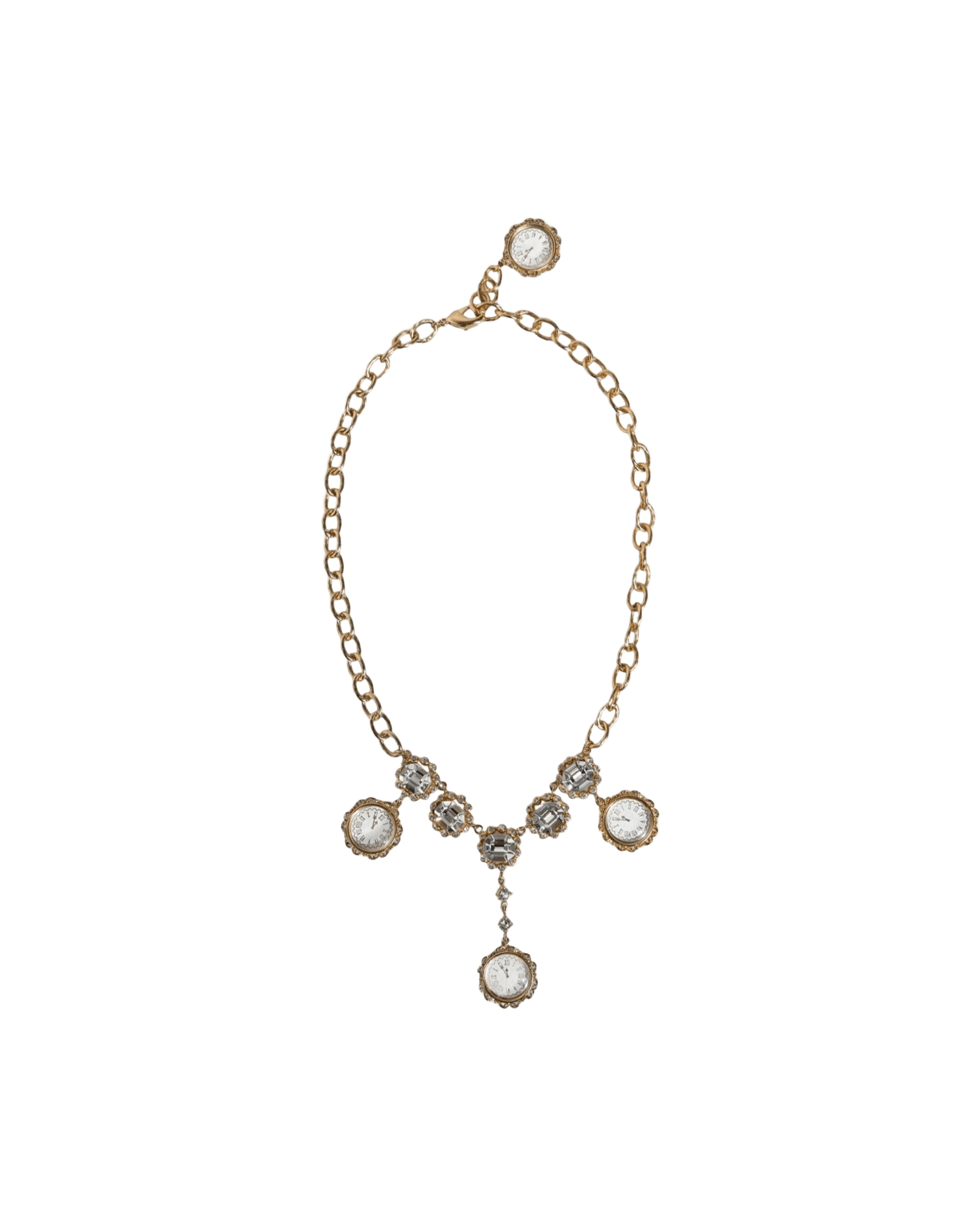 Dolce & Gabbana Chain Brass Crystal Clock Statement Gold Necklace Glam Steals