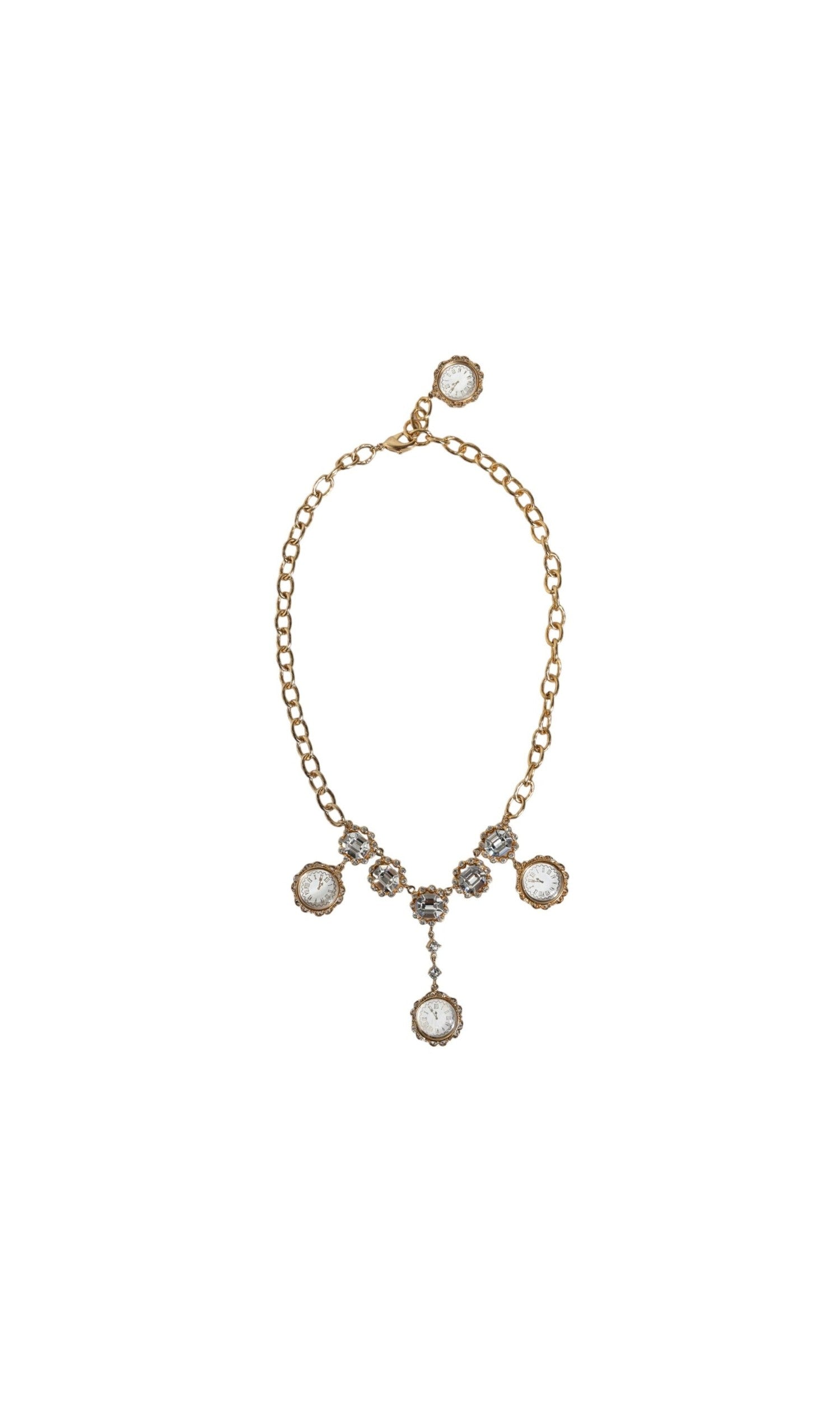 Dolce & Gabbana Chain Brass Crystal Clock Statement Gold Necklace Glam Steals