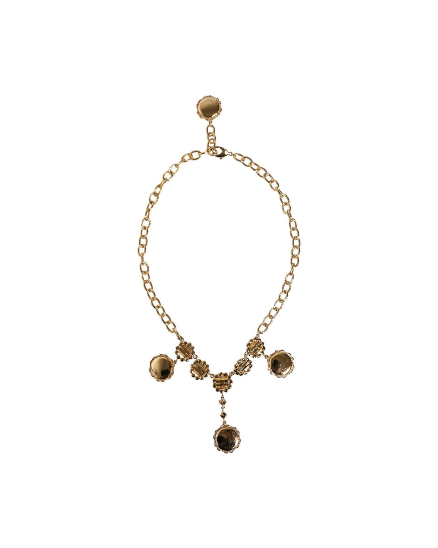 Dolce & Gabbana Chain Brass Crystal Clock Statement Gold Necklace Glam Steals