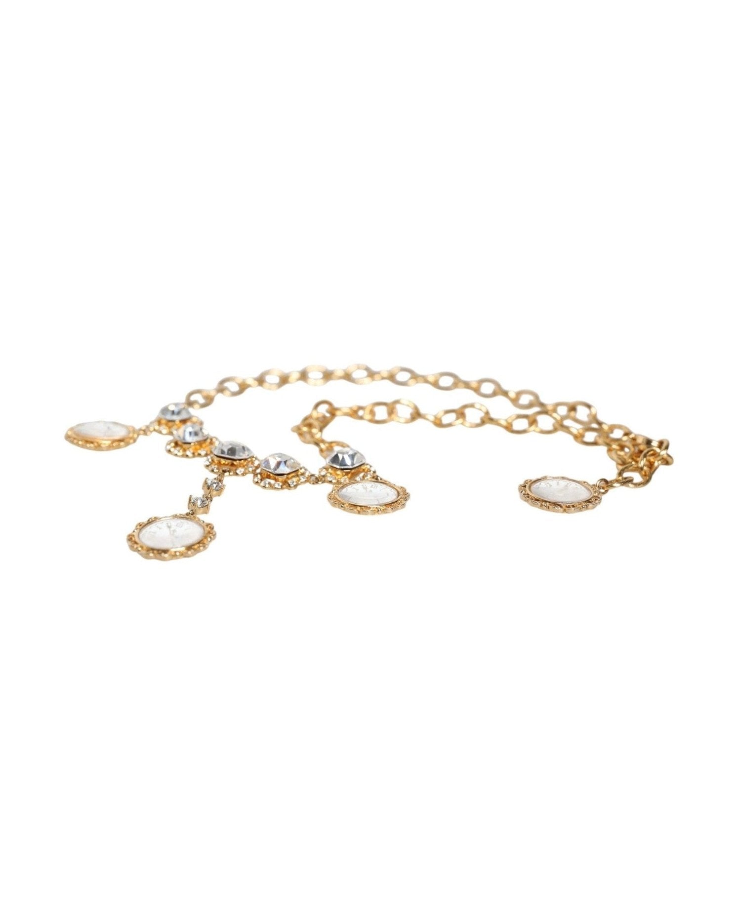 Dolce & Gabbana Chain Brass Crystal Clock Statement Gold Necklace Glam Steals