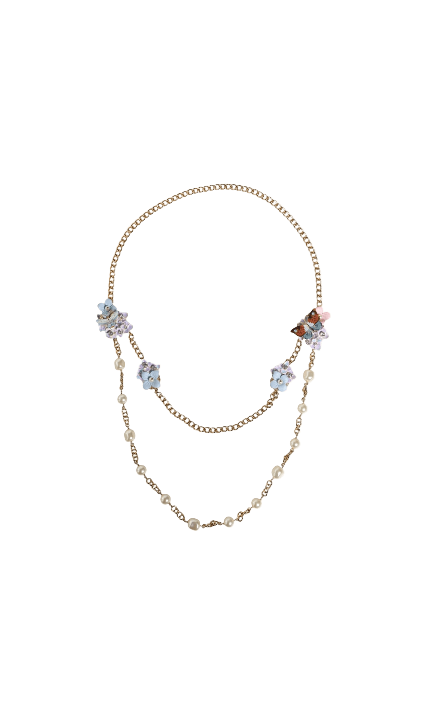 Dolce & Gabbana Chain Brass Floral Layered Crystal Pearl Gold Necklace Glam Steals