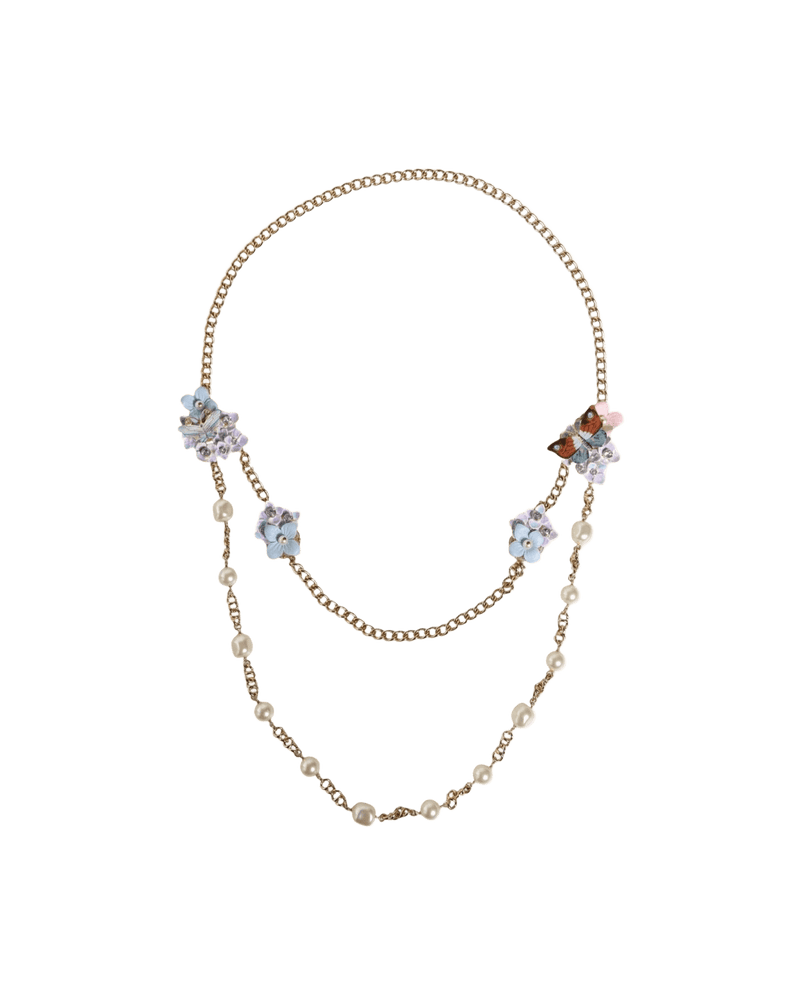 Dolce & Gold Gabbana Chain Brass Floral Layered Crystal Pearl Necklace Glam Steals