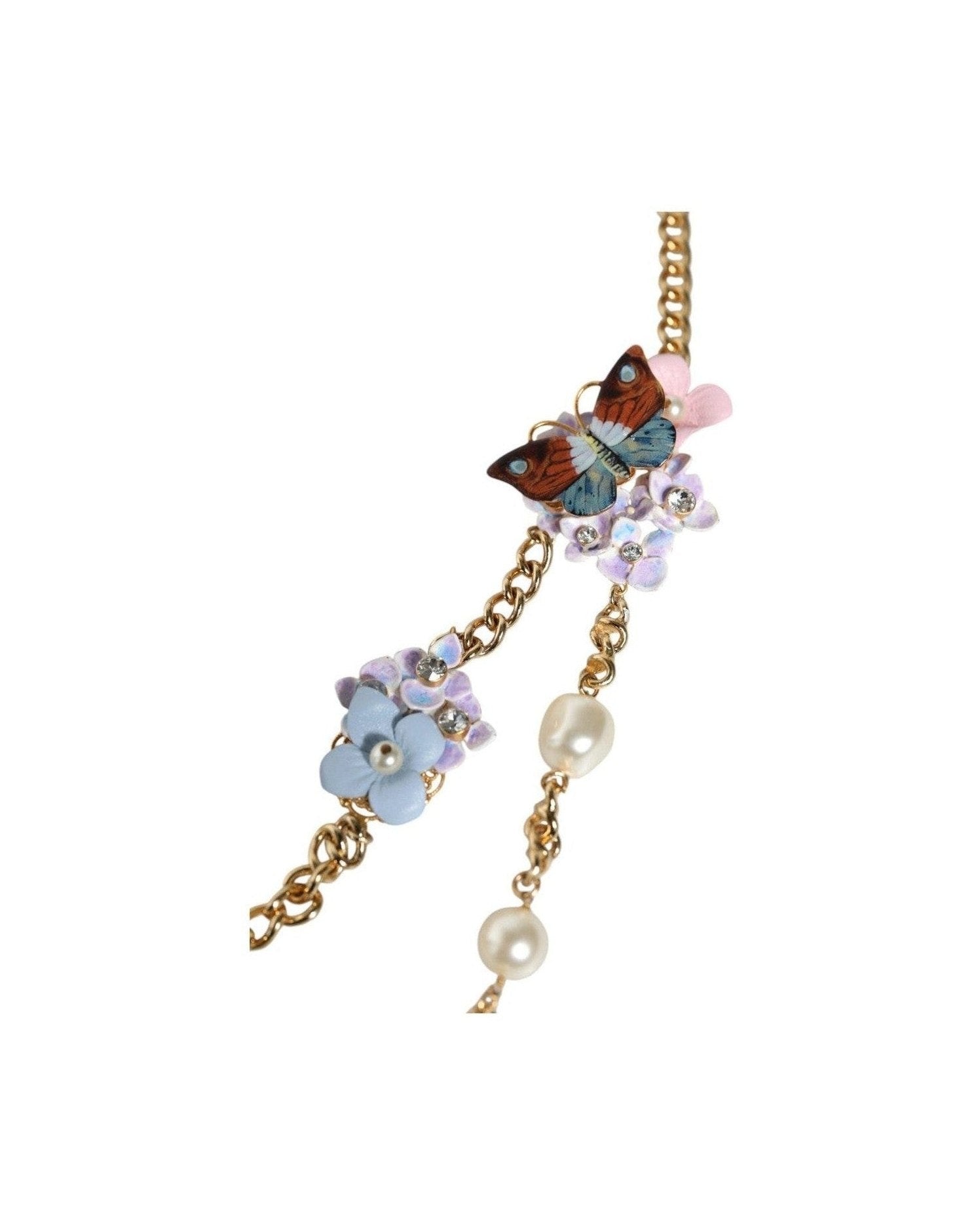 Dolce & Gabbana Chain Brass Floral Layered Crystal Pearl Gold Necklace Glam Steals