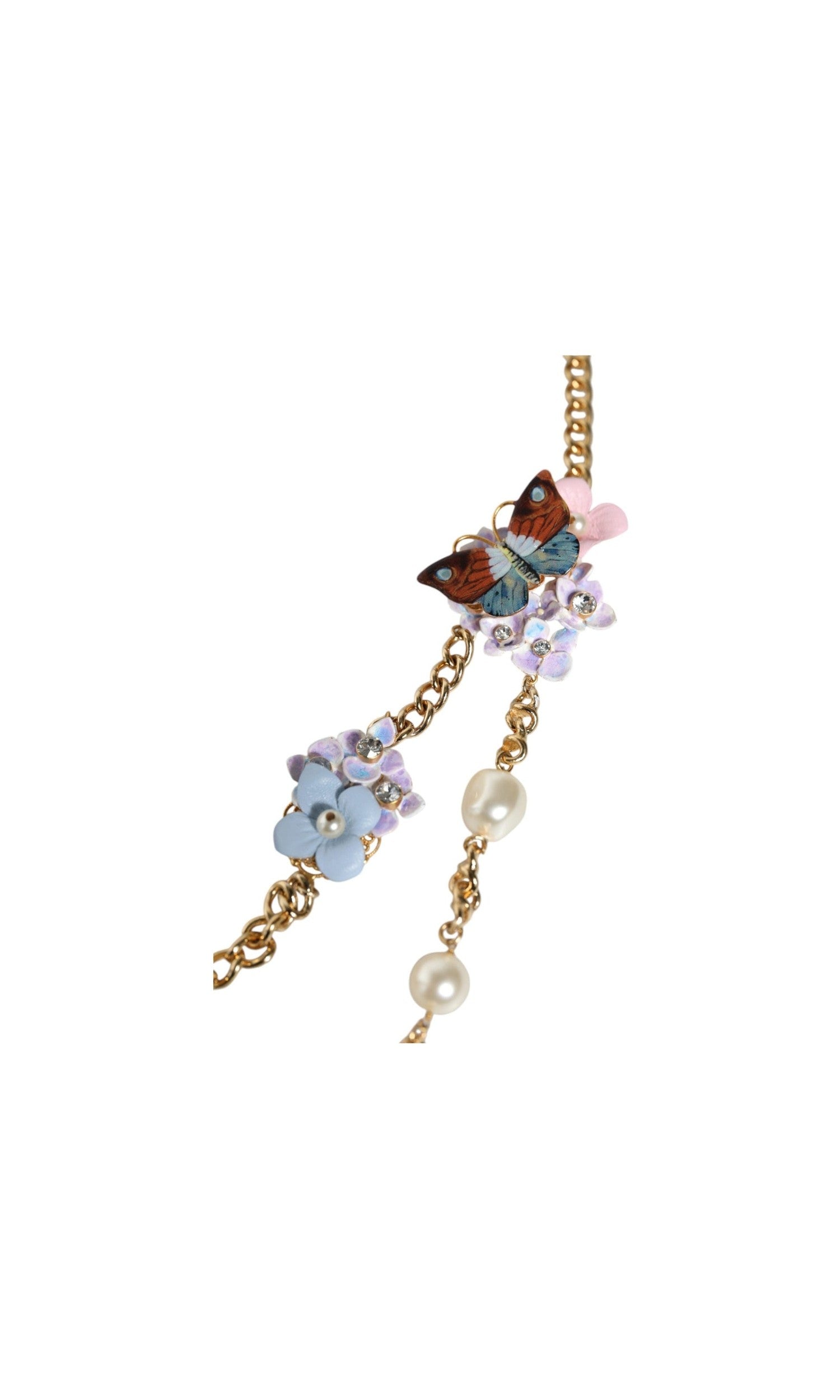 Dolce & Gabbana Chain Brass Floral Layered Crystal Pearl Gold Necklace Glam Steals