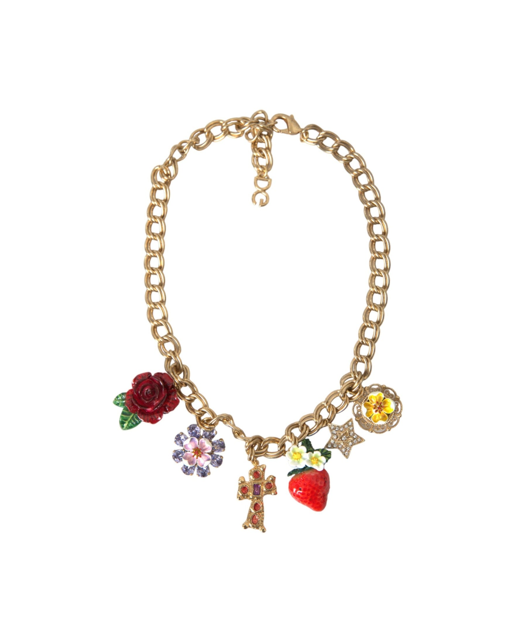 Dolce & Gabbana Chain Rose Cross Strawberry Star Pendant Gold Necklace Glam Steals
