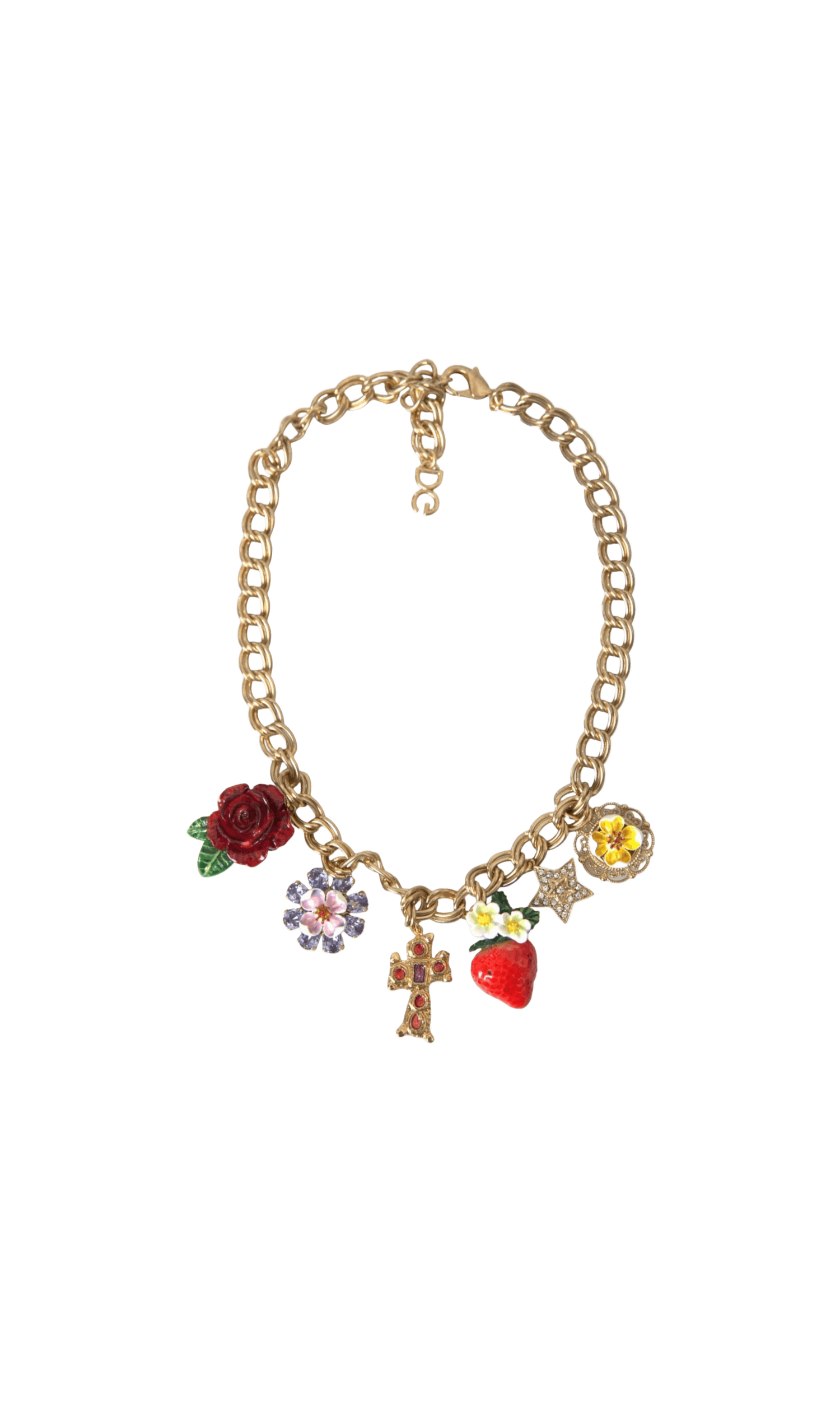 Dolce & Gabbana Chain Rose Cross Strawberry Star Pendant Gold Necklace Glam Steals