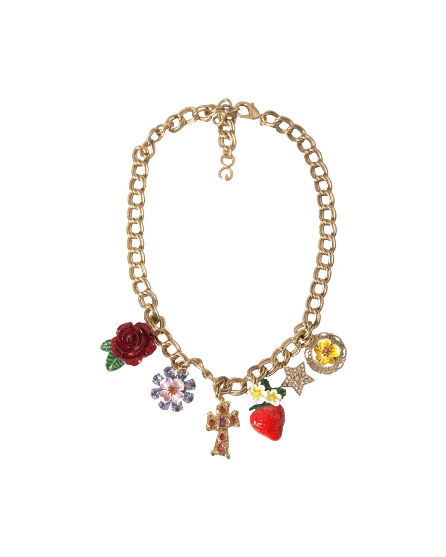 Dolce & Gabbana Chain Rose Cross Strawberry Star Pendant Gold Necklace Glam Steals
