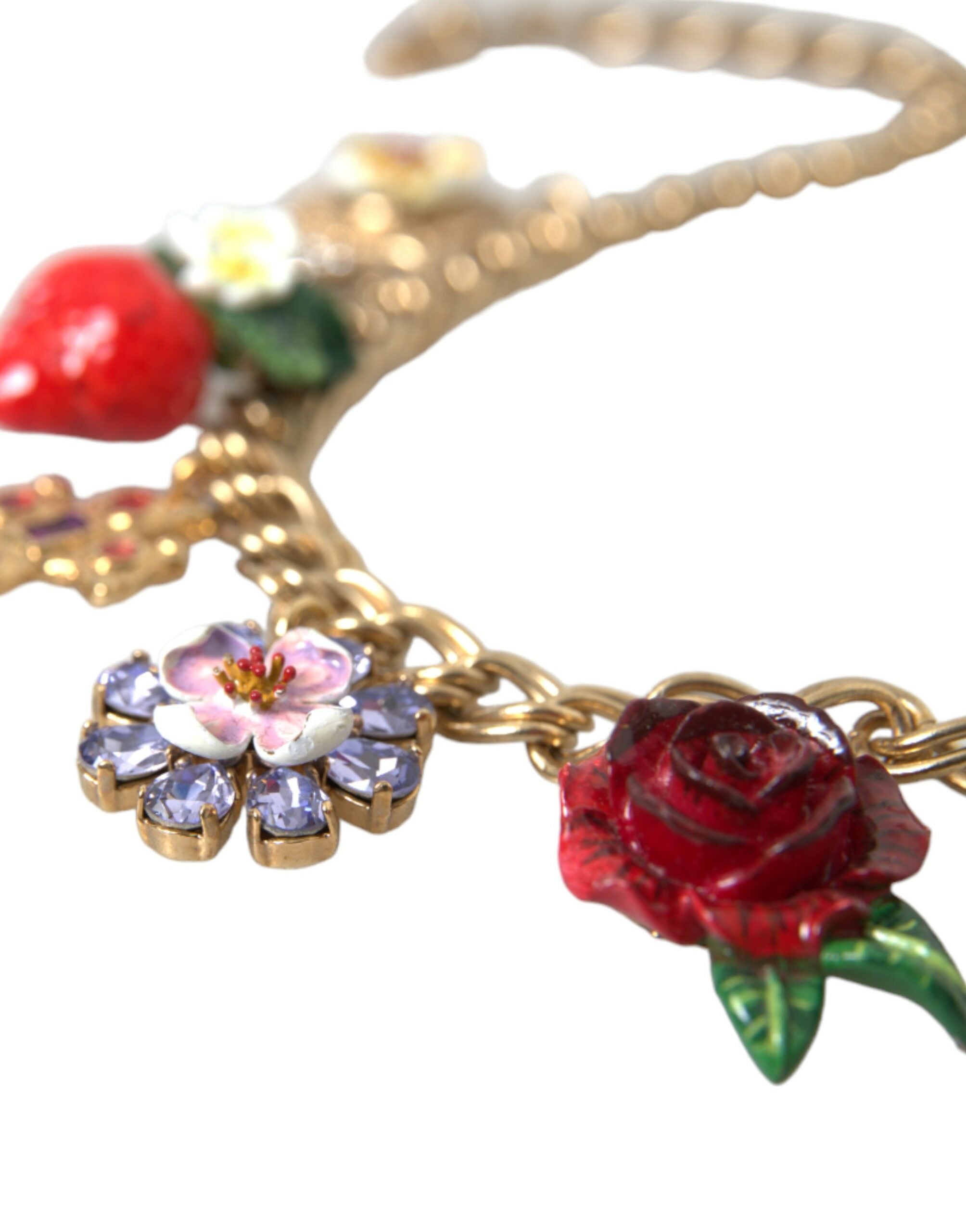 Dolce & Gabbana Chain Rose Cross Strawberry Star Pendant Gold Necklace Glam Steals