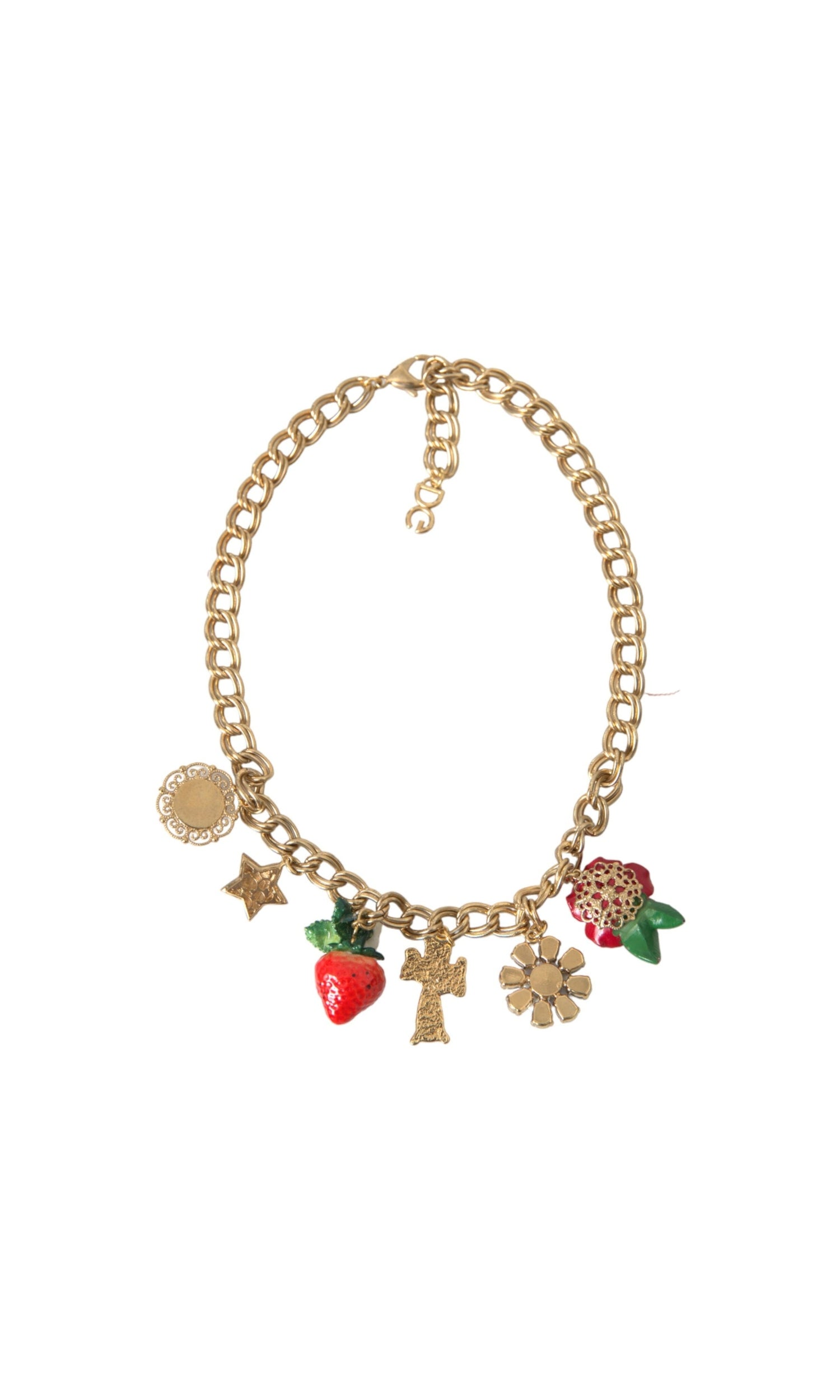 Dolce & Gabbana Chain Rose Cross Strawberry Star Pendant Gold Necklace Glam Steals