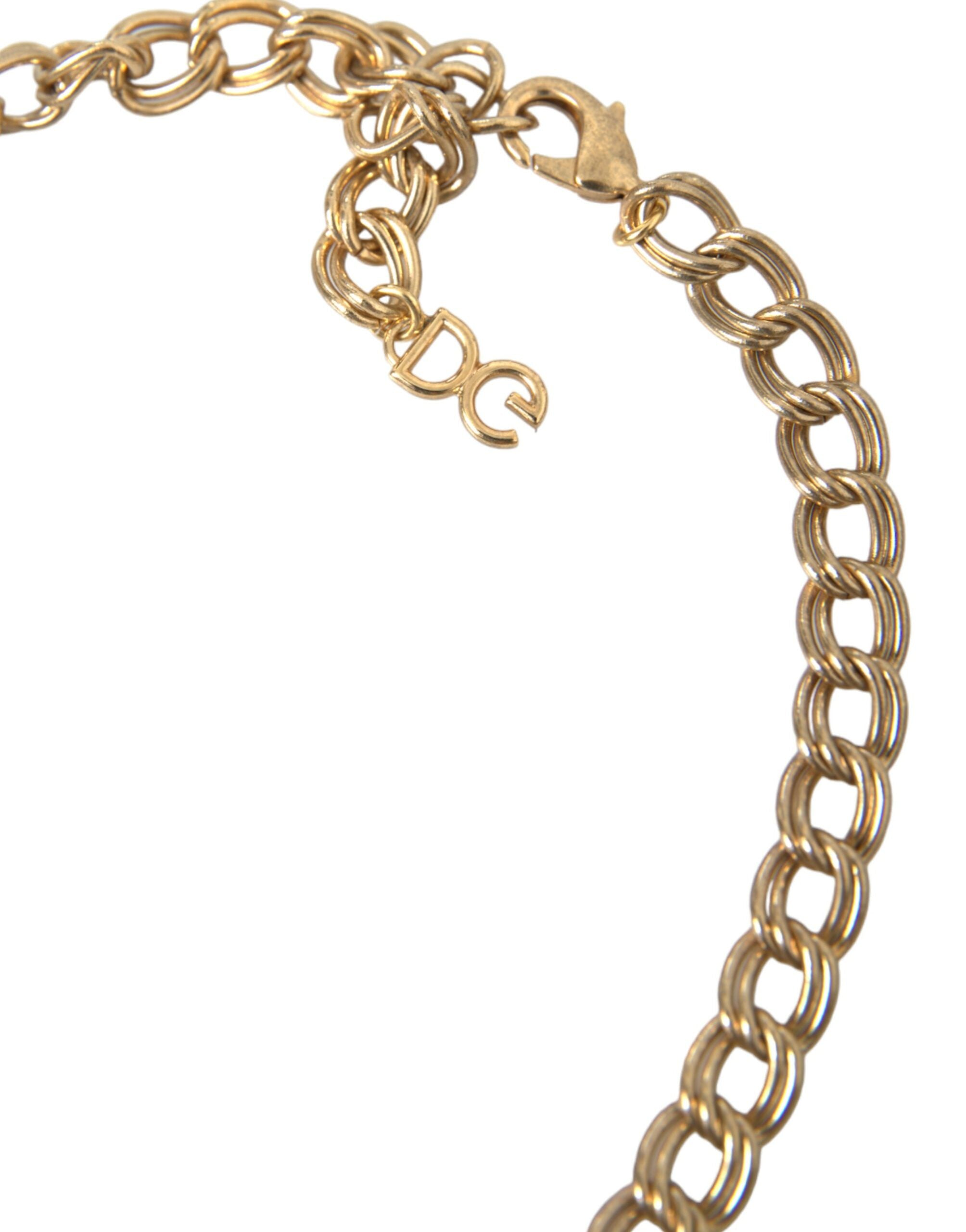 Dolce & Gabbana Chain Rose Cross Strawberry Star Pendant Gold Necklace Glam Steals