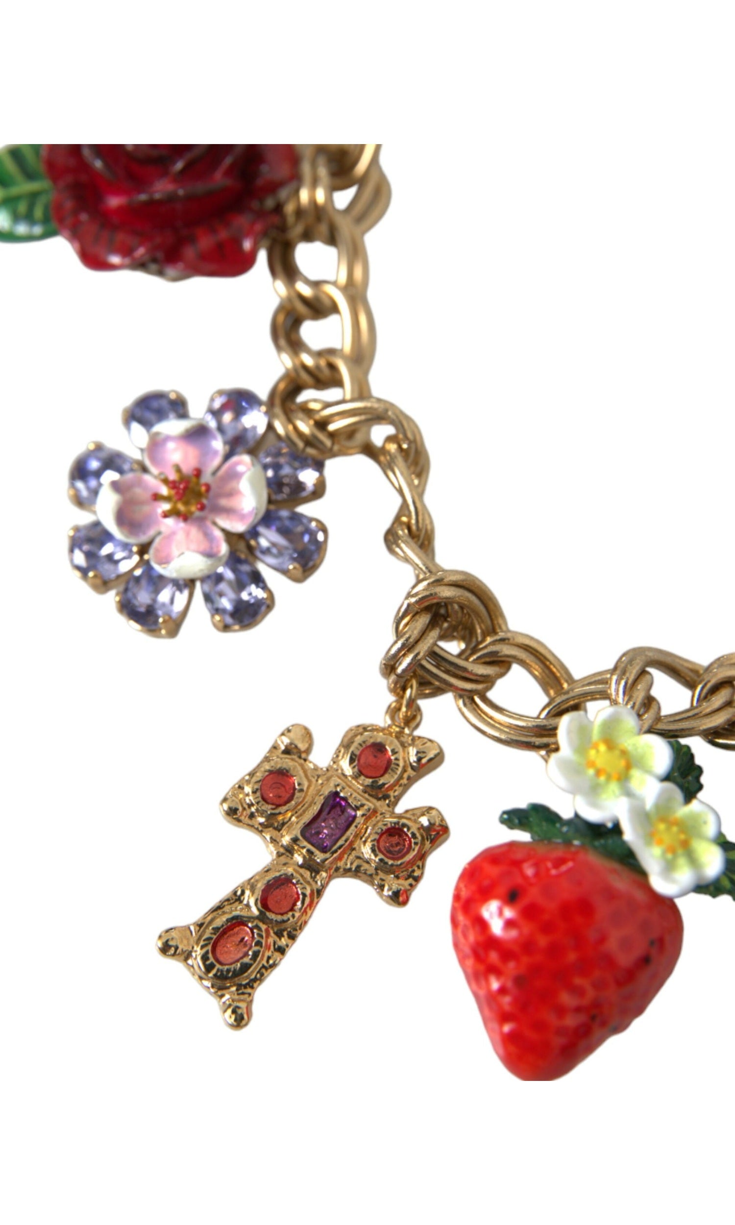 Dolce & Gabbana Chain Rose Cross Strawberry Star Pendant Gold Necklace Glam Steals