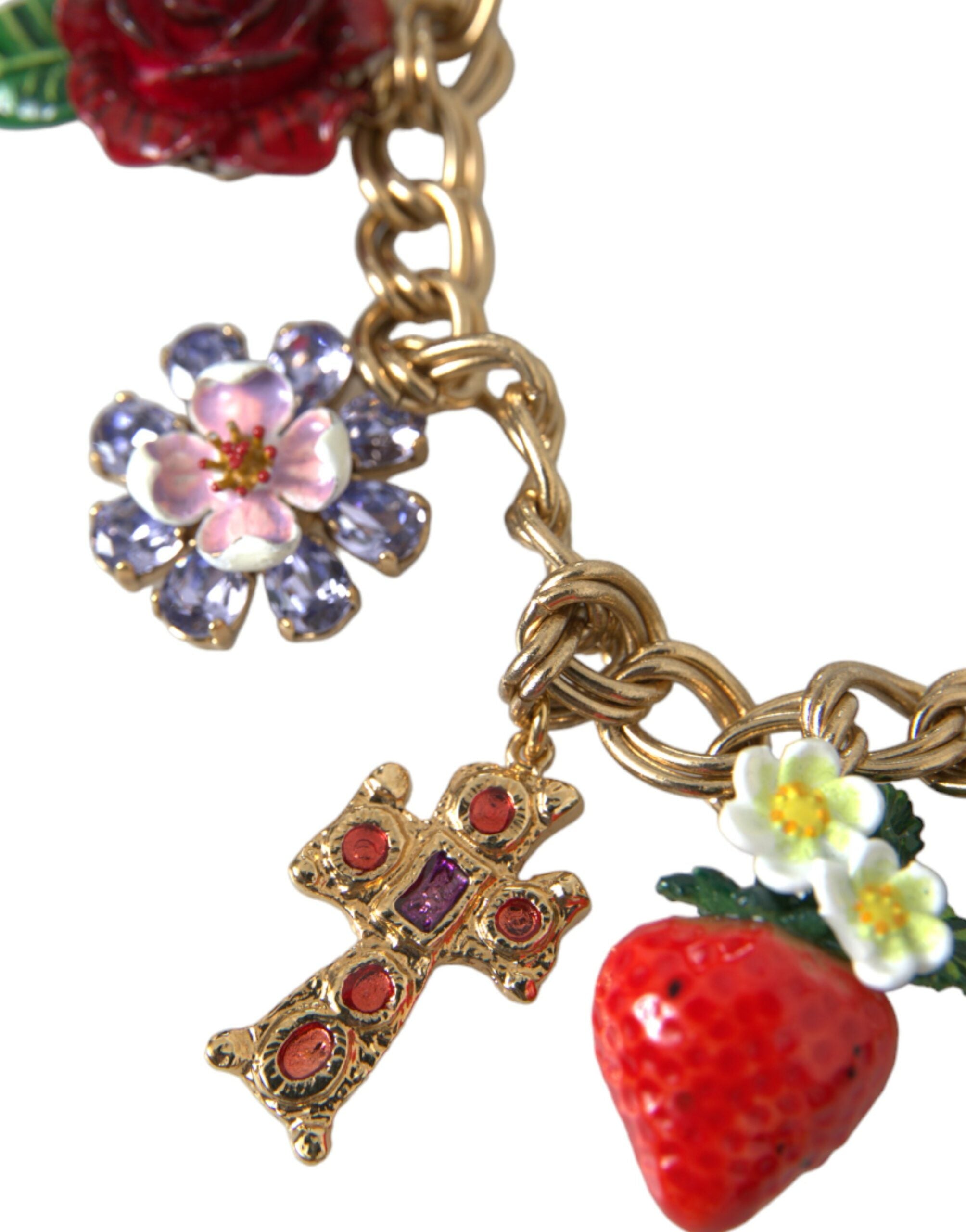 Dolce & Gabbana Chain Rose Cross Strawberry Star Pendant Gold Necklace Glam Steals